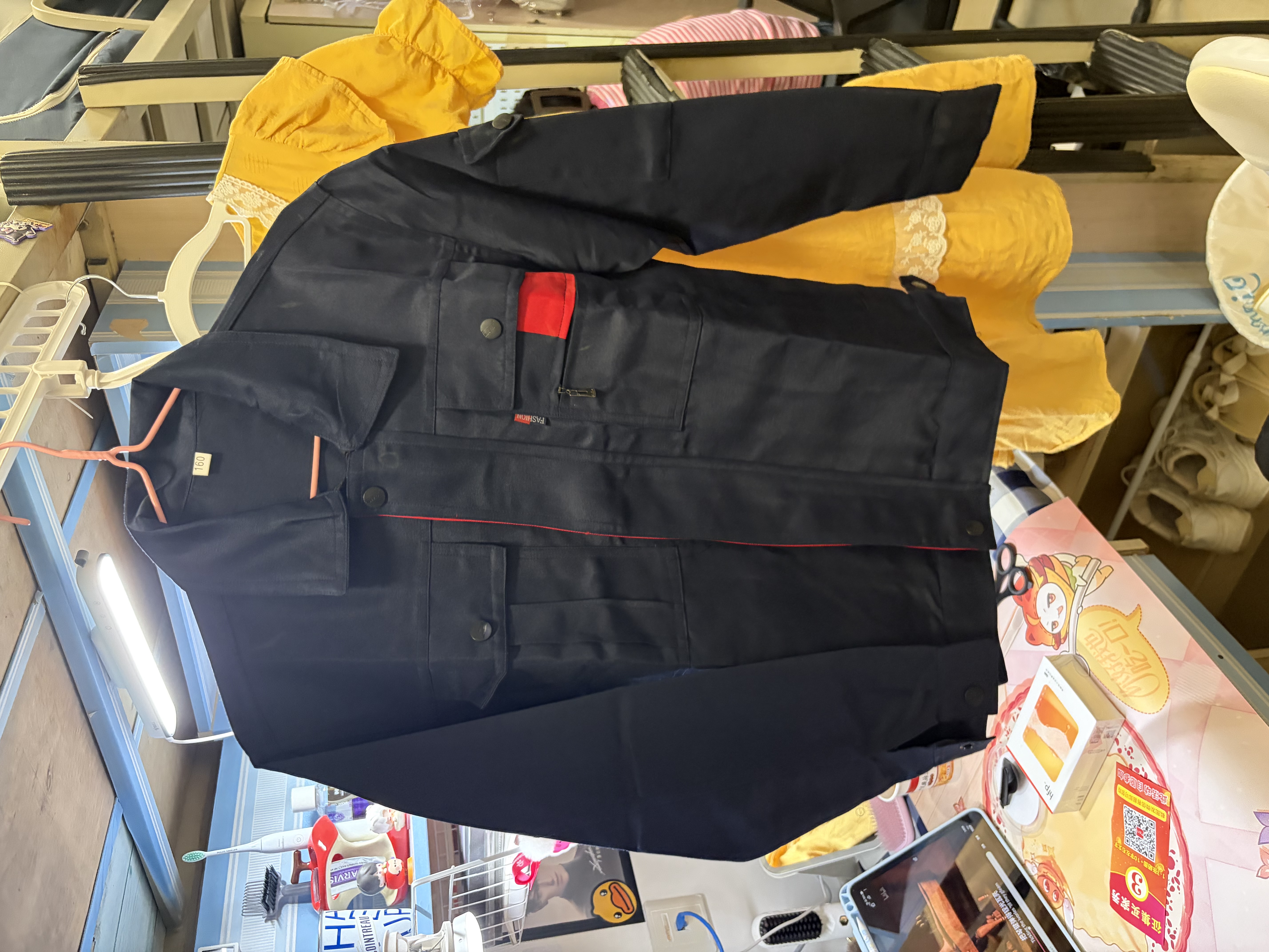 浩赢 男女工作服工地耐磨春秋冬季工厂汽修长袖上衣劳保服定制绣字 小拉锁翻领藏蓝色 160-套装（上衣+裤子） 实拍图