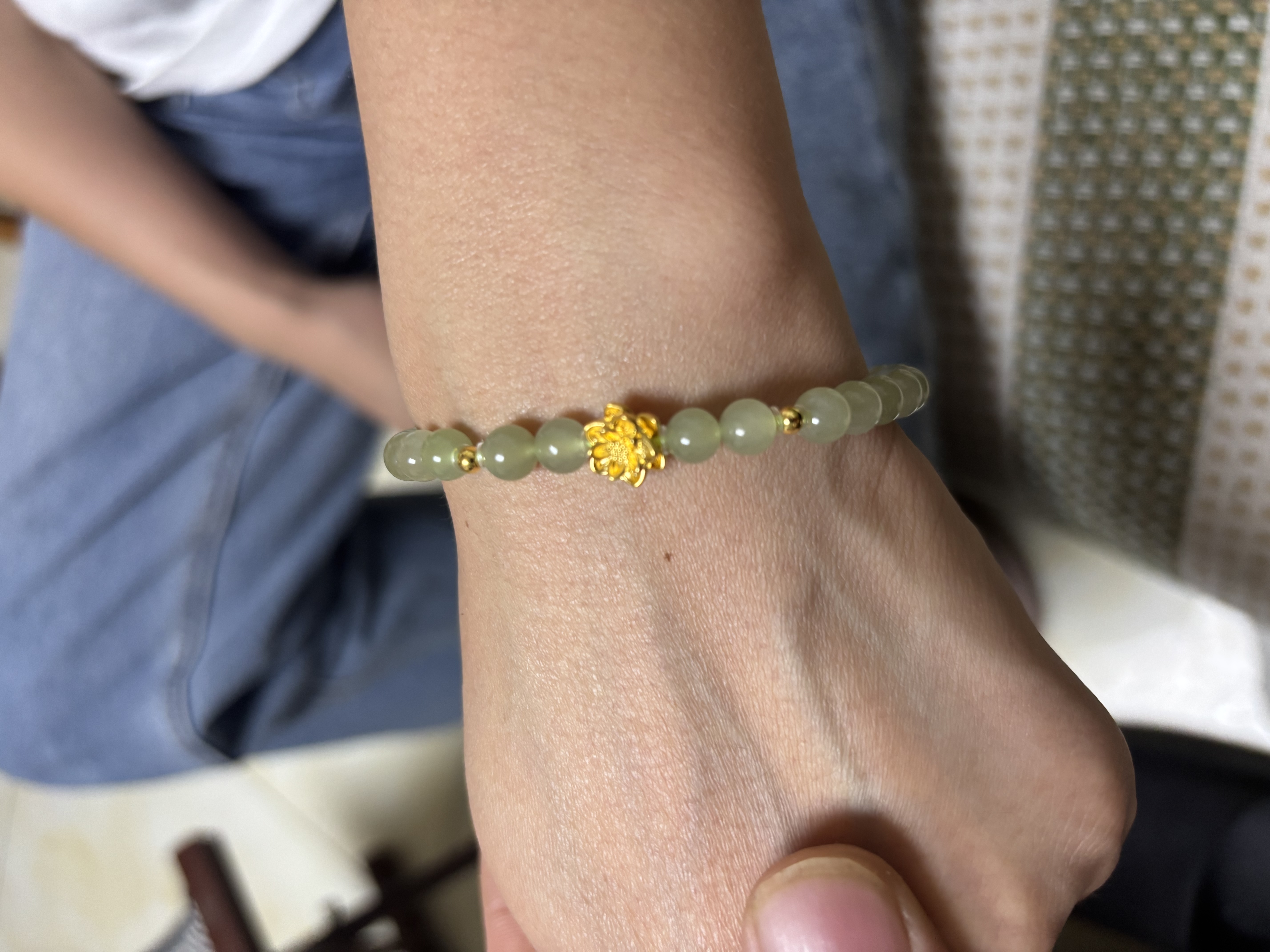 周大生黄金手链和田玉手串女足金珠莲花手链转运珠手饰生日礼物 实拍图