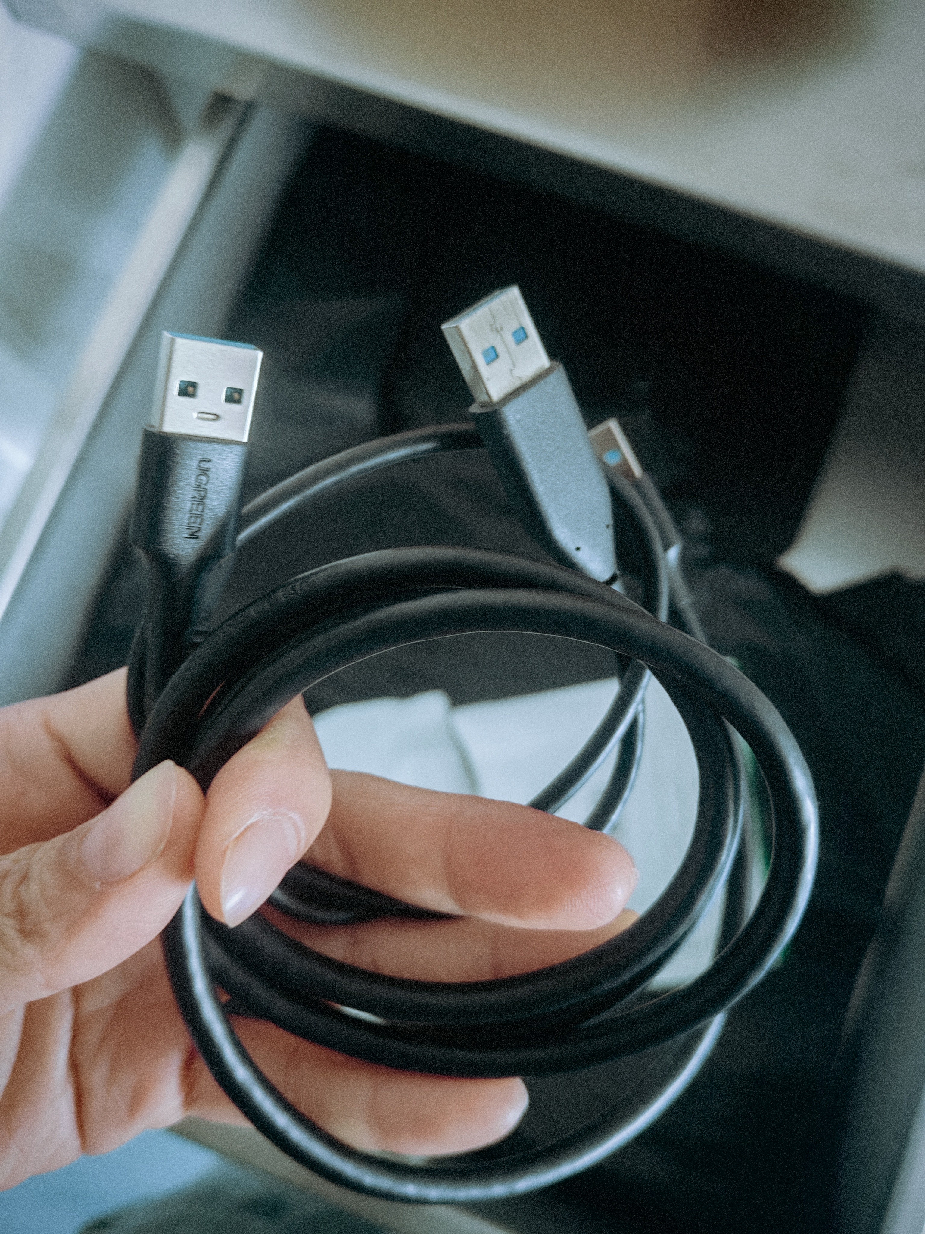 绿联USB3.0数据线公对公 移动硬盘盒高速传输双头USB连接线 笔记本接散热器机顶盒 1米 黑 60525 实拍图