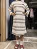 欧迪芬睡裙女士带胸垫睡衣女100%纯棉长袖宽松条纹可外穿家居服米白L 实拍图