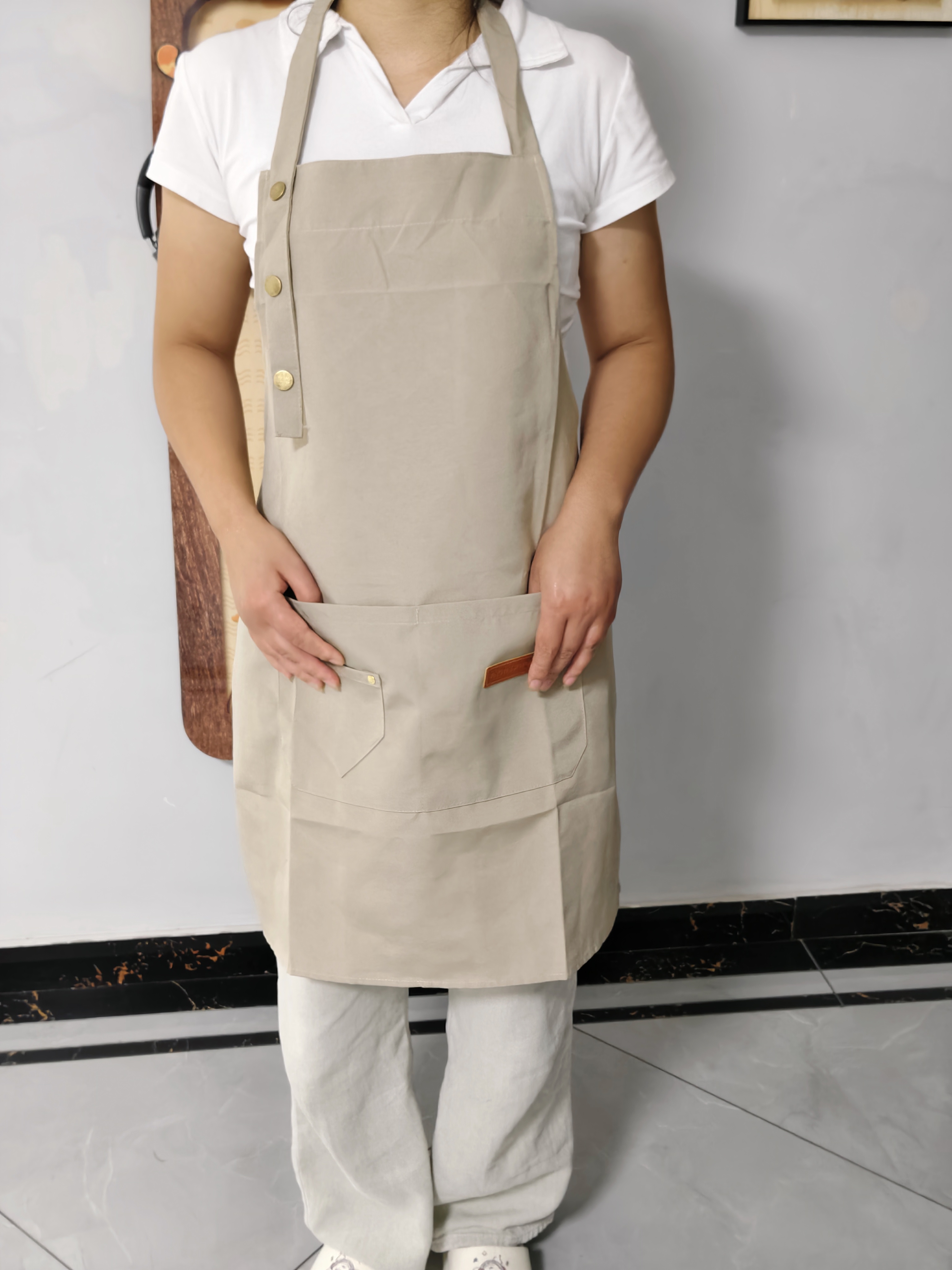 光多拉防水围裙厨房防油污家用做饭无袖帆布工作服男士女士家务清洁卡其 实拍图
