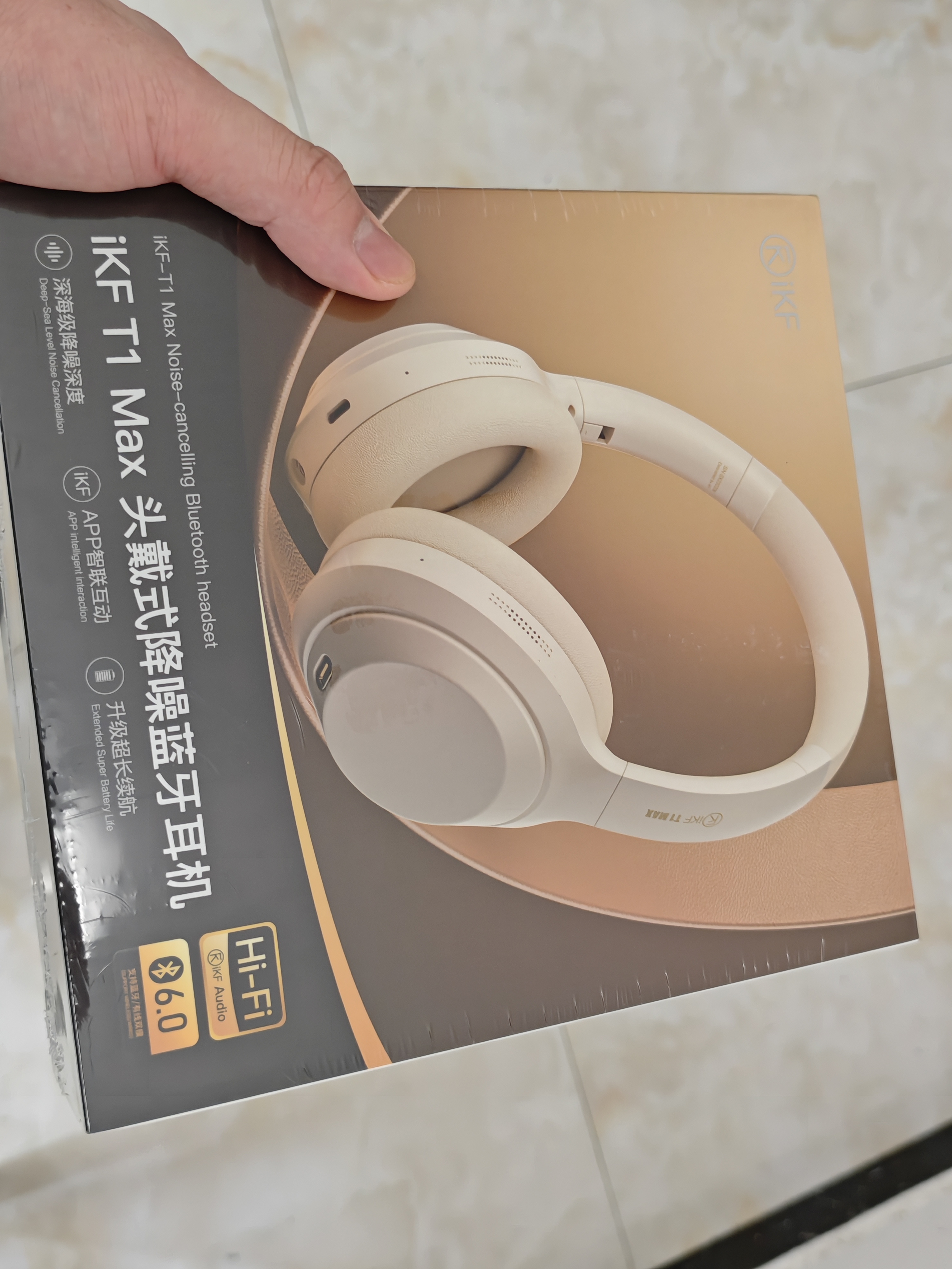 iKF T1 Max 主动降噪头戴式蓝牙耳机2026新款蓝牙6.0无线有线hifi音质电竞游戏低延迟超长续航云岩白 实拍图