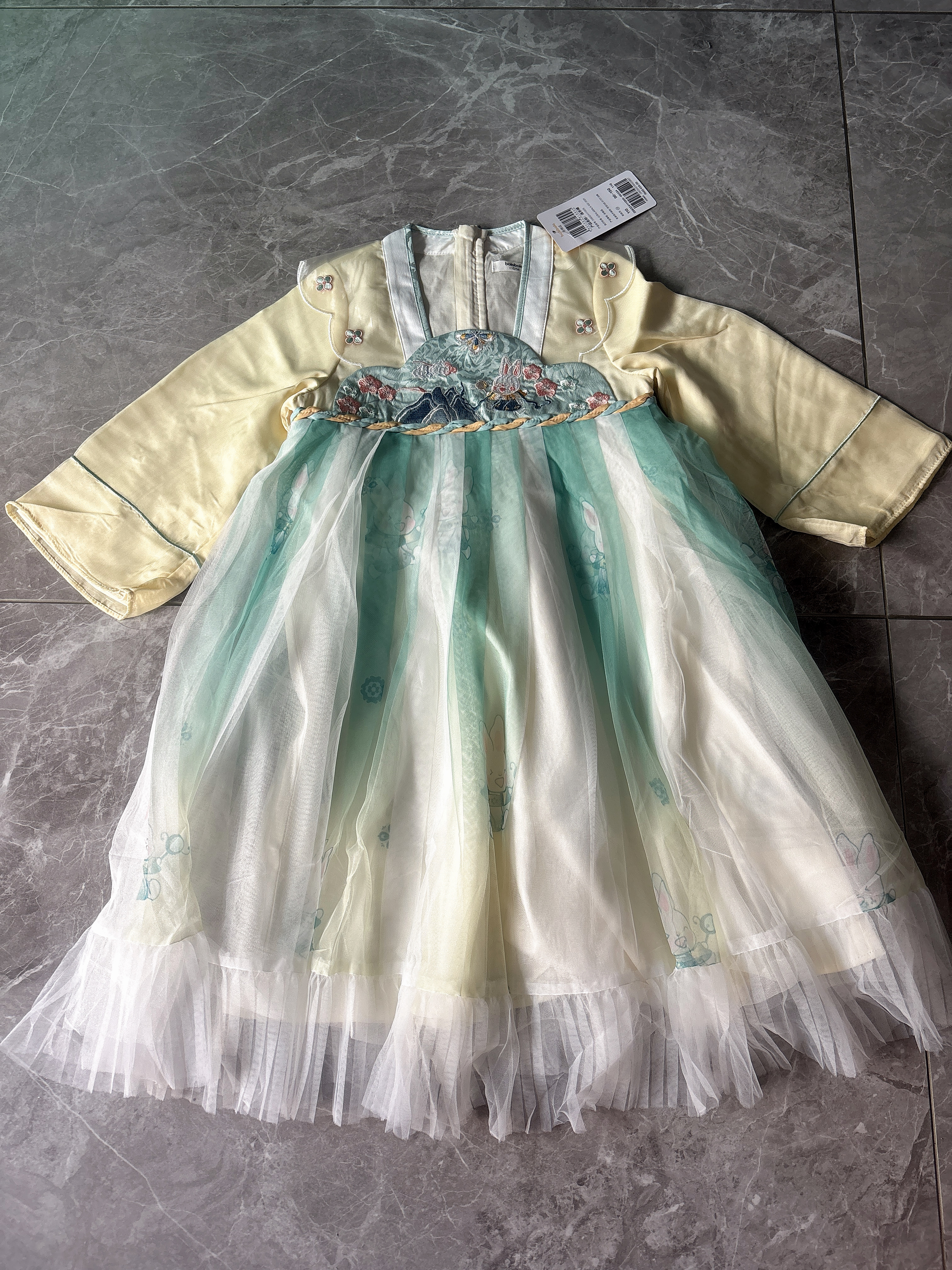 巴拉巴拉童装女童汉服裙儿童连衣裙春秋款宝宝襦裙演出服国风精致裙子甜美 黄绿色00334 110 实拍图