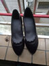 依斯诺宇工作鞋女浅口单鞋女粗跟中跟妈妈鞋单鞋女黑色大码女鞋中年女士皮 黑色3cm 39 实拍图