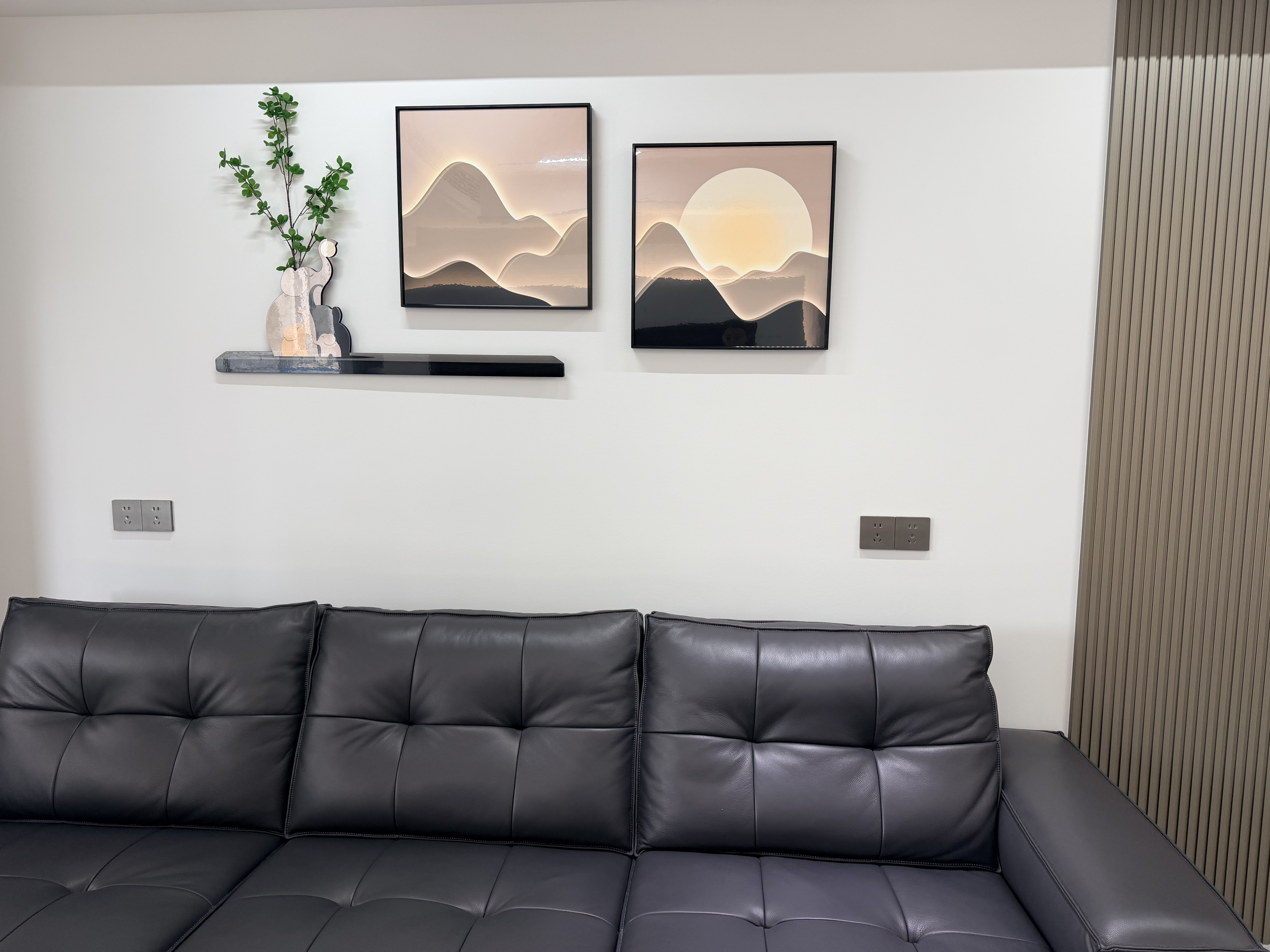 宜巢客厅装饰画黑白现代抽象简约沙发挂画高级组合餐厅背景墙玄关壁画 E款-背有靠山 精雕95*35+50*50画2副 晶瓷画/直角+（随机）绿植 实拍图