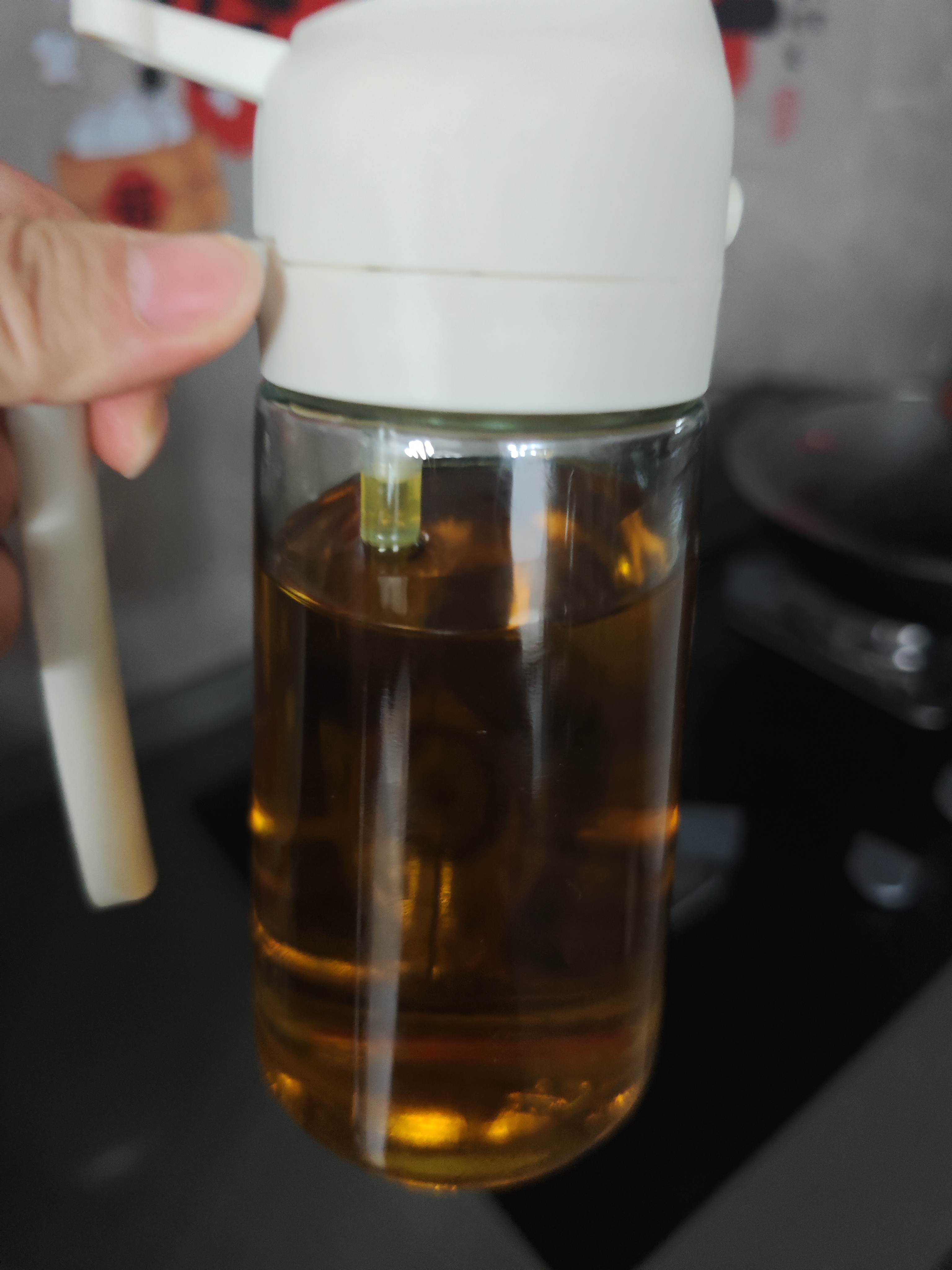 双枪油壶喷油壶 倒油喷油一体食用油玻璃油壶厨房家用不挂油 奶油白 实拍图