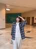 德玛纳美式复古格子衬衫女早秋时尚潮流宽松显瘦慵懒松弛长袖衬衣外套Y 实拍图