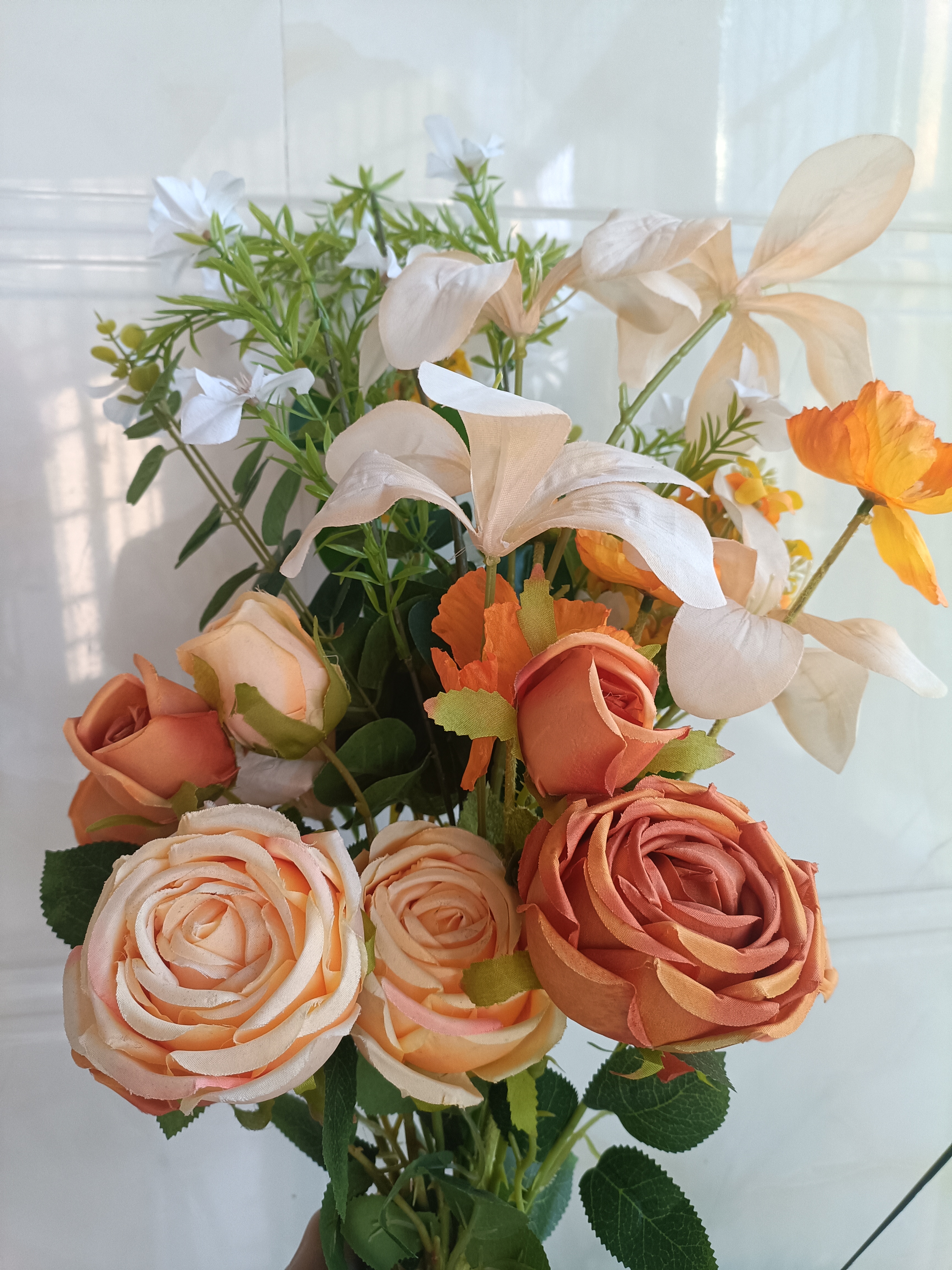 京东鲜花仿真绢花花束橘色玫瑰花假花拍照手捧花民宿酒店插花摆设装饰轻奢 实拍图