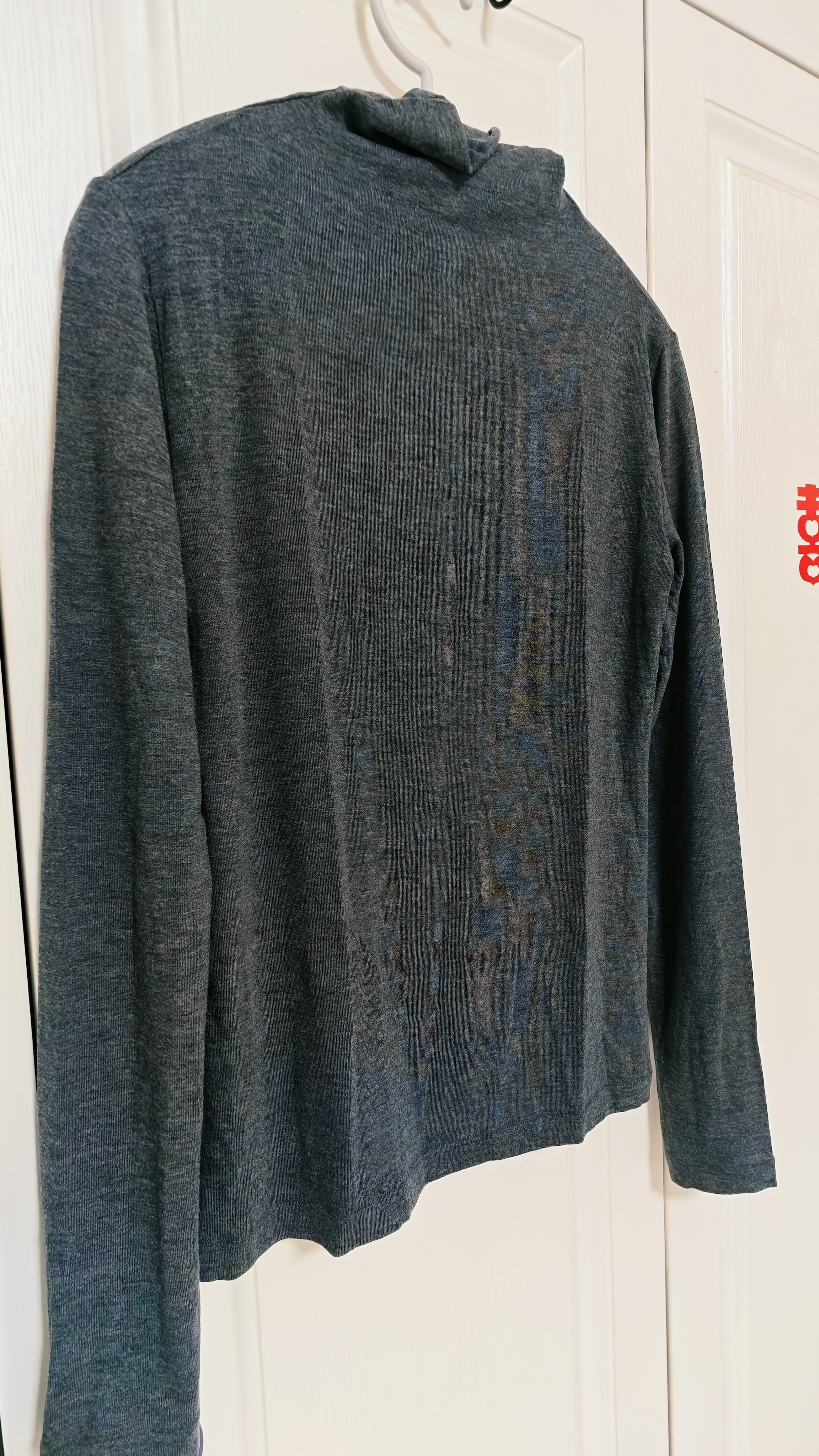 优衣库HEATTECH EXTRA WARM混纺高领T恤/长袖女装9%羊绒478954 478954/07青灰色 M 实拍图