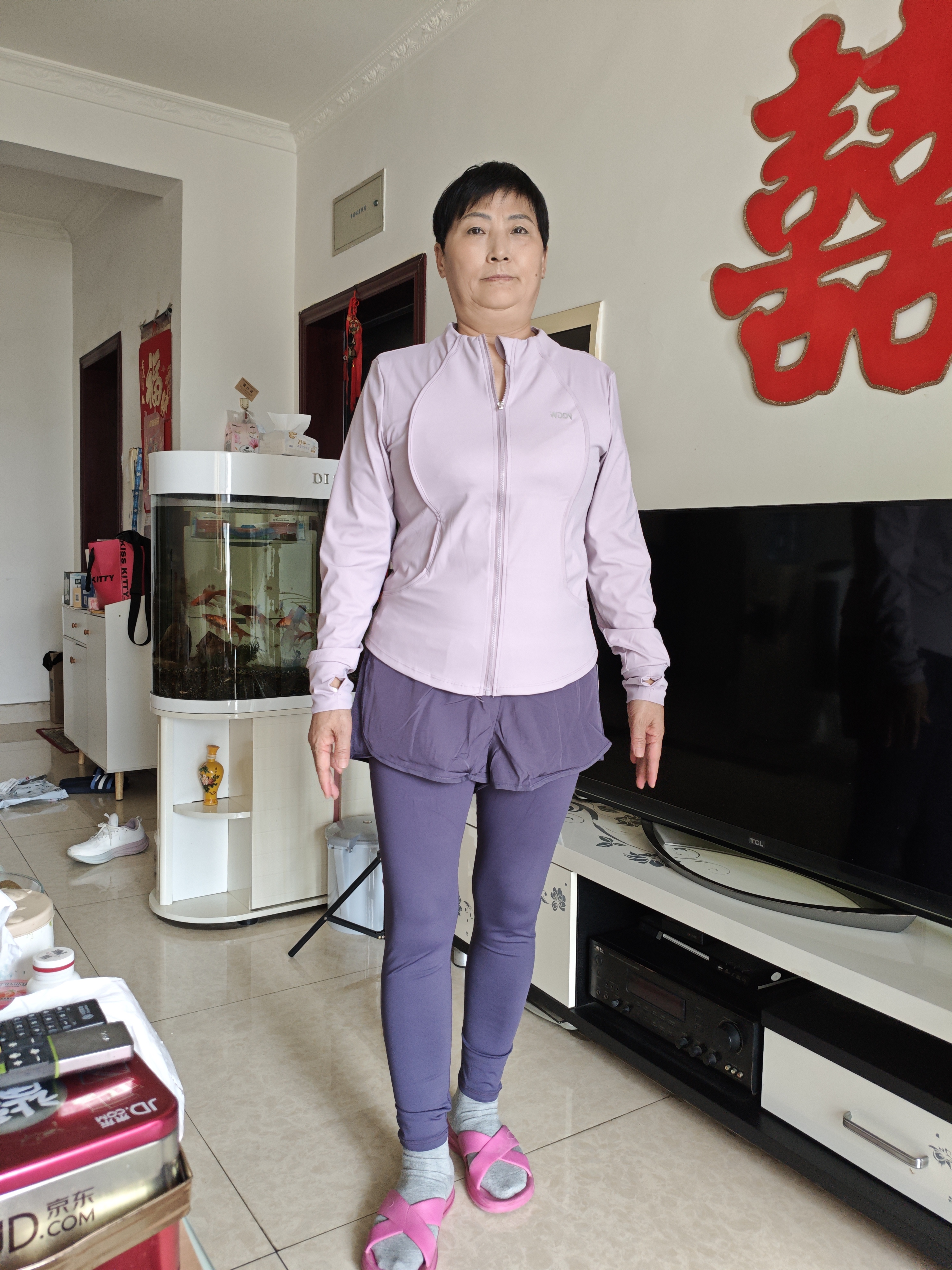 百思绒后口袋放手机女装跑步运动套装秋冬新款健身瑜伽服外套假两件长裤 实拍图