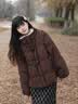 茵曼羊羔毛领牛角扣厚羽绒服2026冬女装新款短面包服外套深咖色S 实拍图