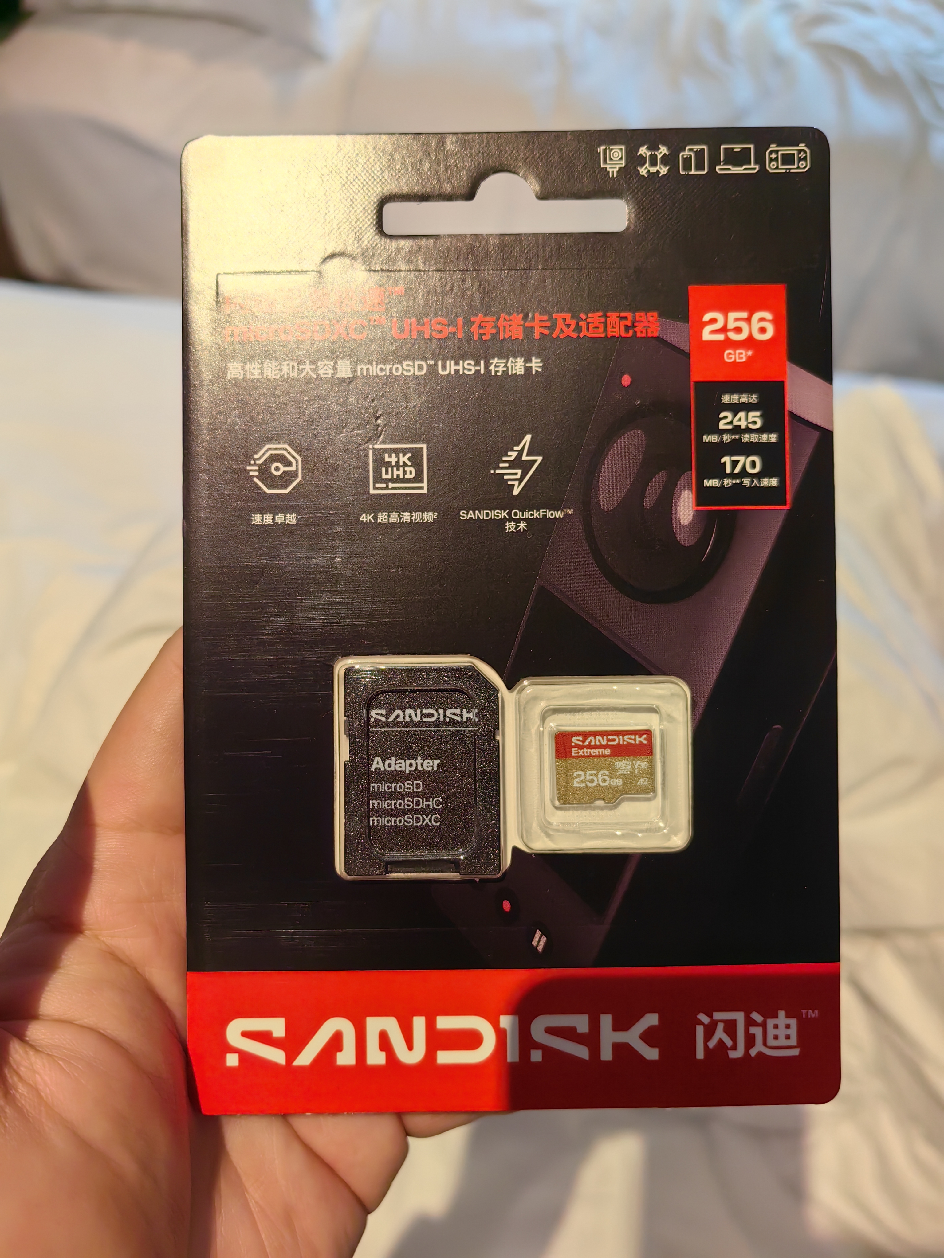 Sandisk闪迪256GB TF(MicroSD)内存卡4K极速金卡A2 V30 U3兼容大疆Pocket3/4P/Action 6运动相机/无人机存储卡 实拍图