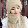 鑫诺翔帽子女秋冬季加绒加厚保暖骑车帽子围巾一体松鼠绒连体风雪毛线帽 米白色 风雪帽均码 实拍图