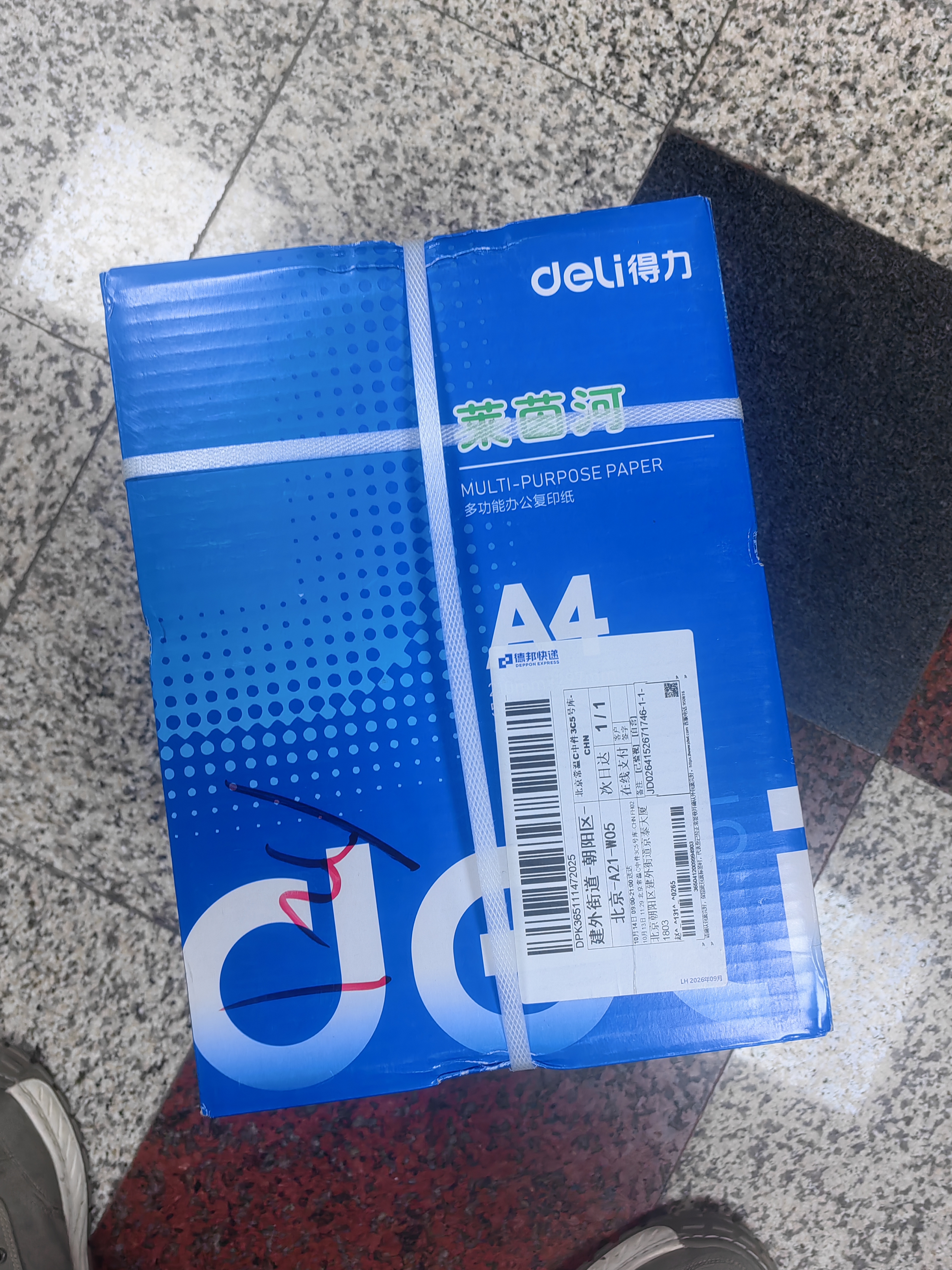 得力（deli）莱茵河A4打印纸 80g500张*5包一箱 口碑优选复印纸 双面加厚草稿纸 整箱2500张 7419【采购优选】 实拍图