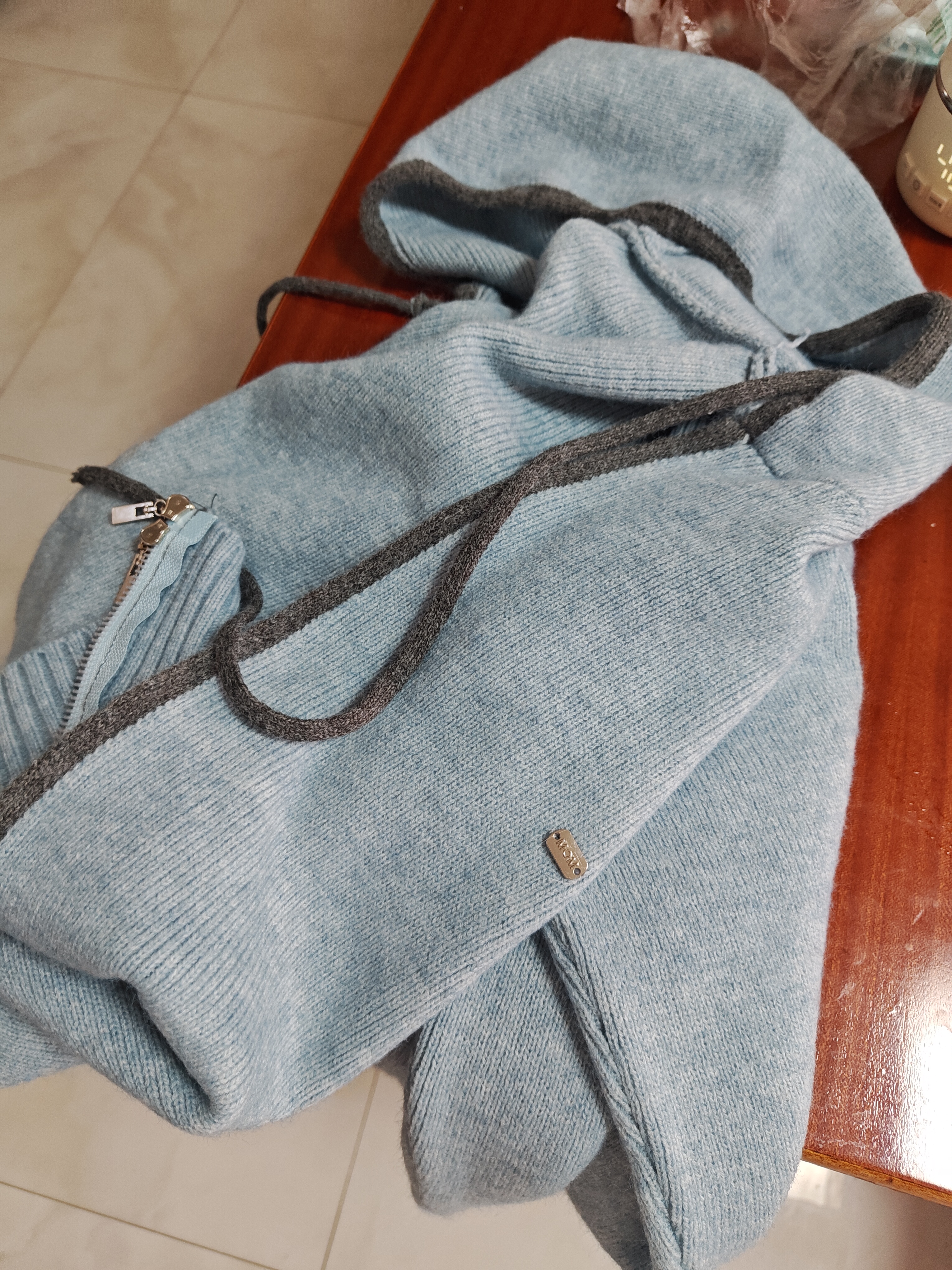 妃奥绒高级感慵懒连帽毛衣双拉链针织开衫女宽松软糯百搭卫衣外套小个子 灰蓝色 XL 125-140斤 实拍图