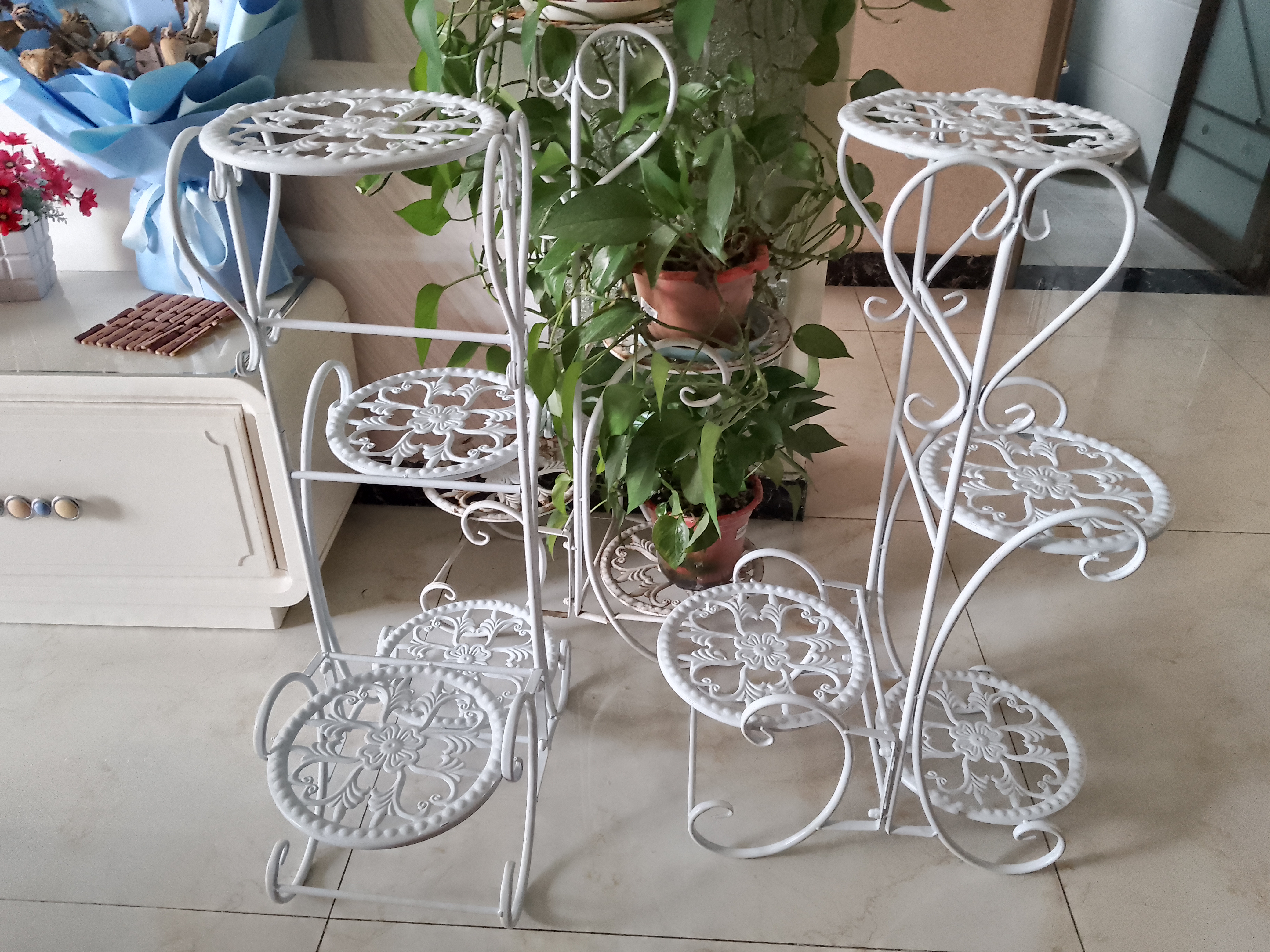思故轩（SIGUXUAN）落地花架铁艺花盆架多层阳台客厅户外绿萝花架收纳装饰架爬藤花架 H954白【50*26*81cm】 实拍图