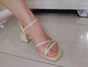 ZHR粗跟凉鞋女夏优雅水钻一字细带女鞋百搭方头鞋子女 JF15 浅黄 37 实拍图