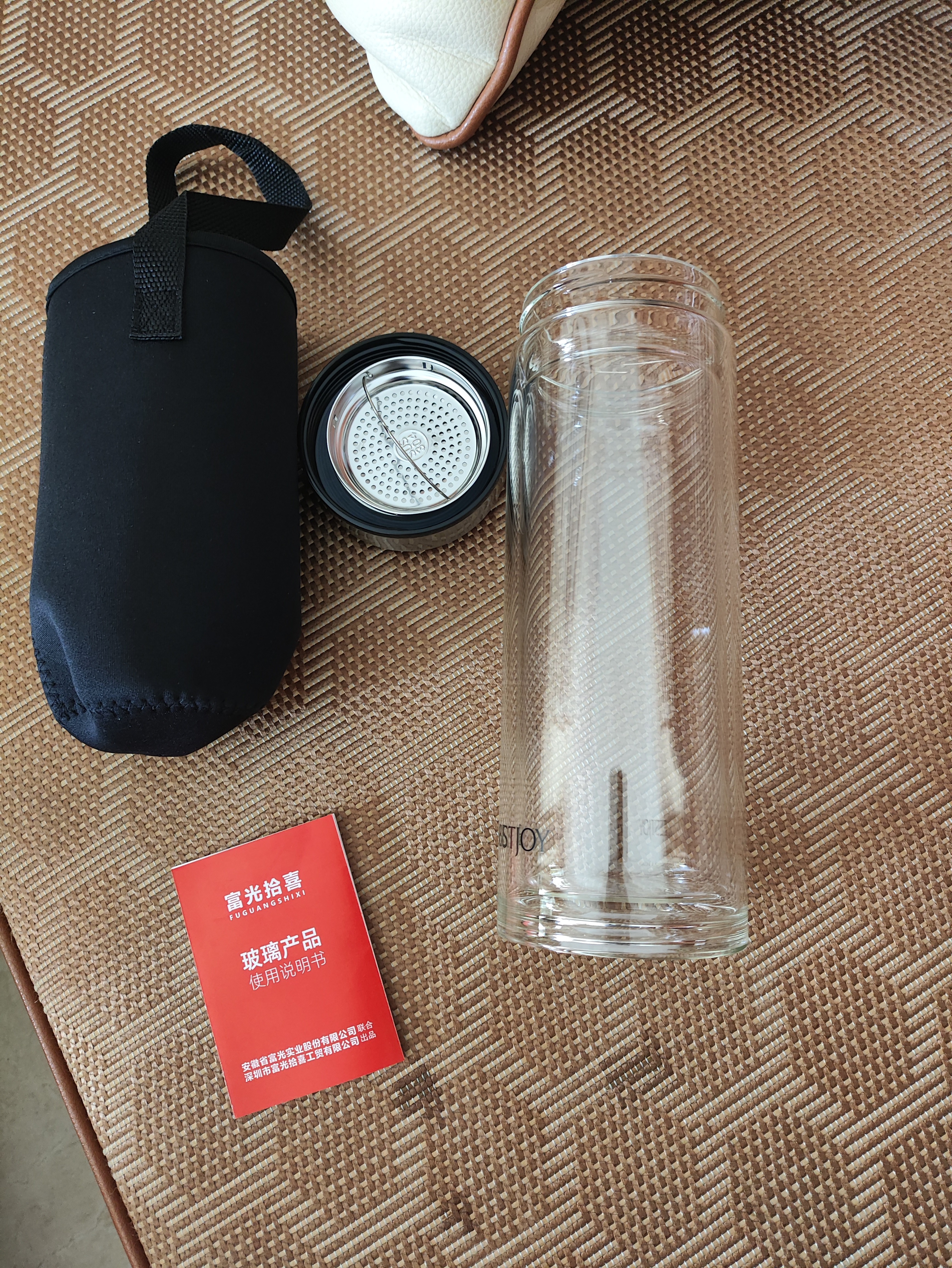 富光拾喜玻璃杯大容量茶水分离杯大号双层加厚茶杯男女户外杯便携大容量水 本色1000ml 实拍图