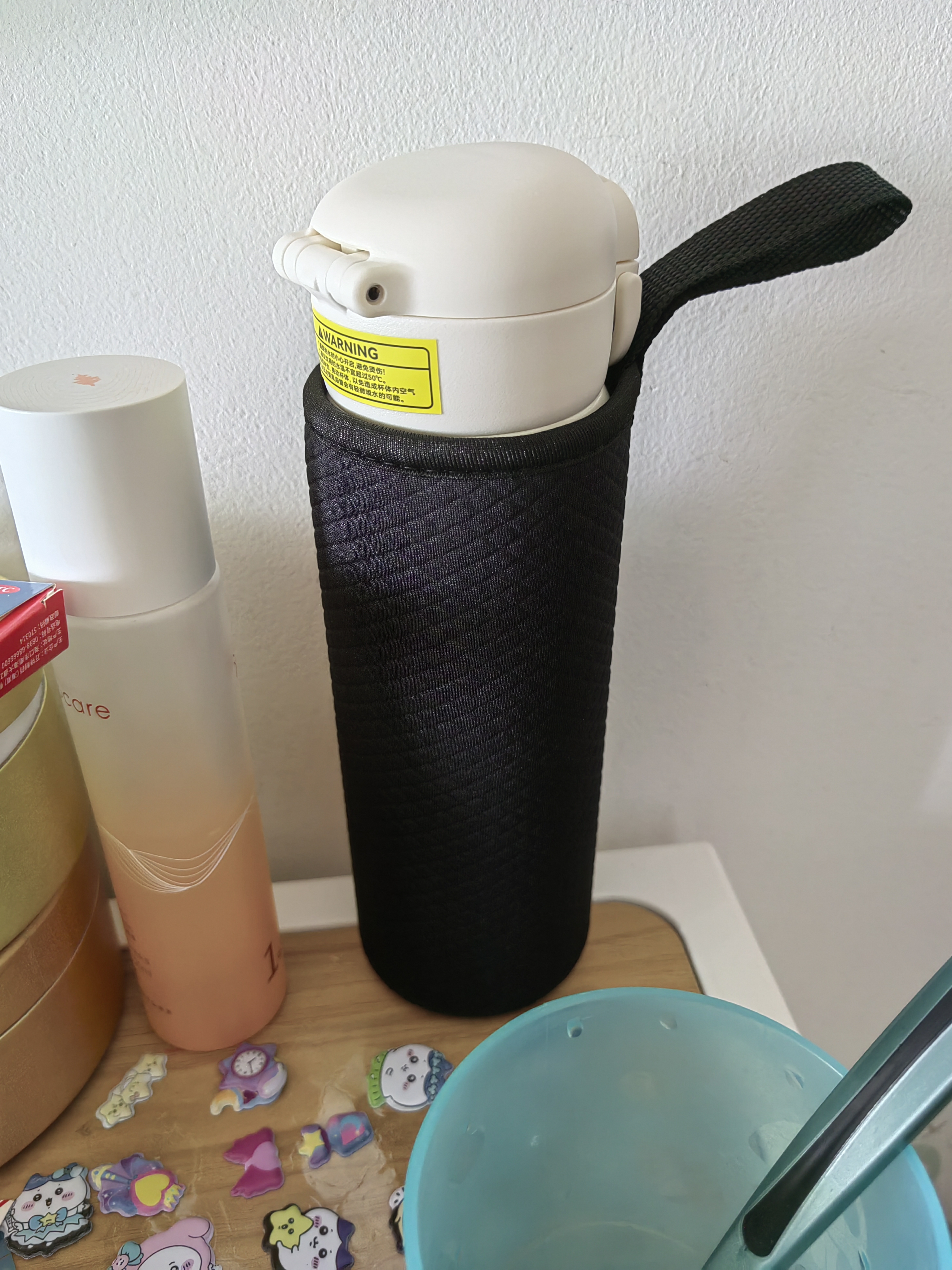 杯套保温杯保护套斜跨通用水杯套防摔隔热防烫玻璃杯袋子提绳简约 黑色大号（7.5cm*18.5cm） 无规格 实拍图