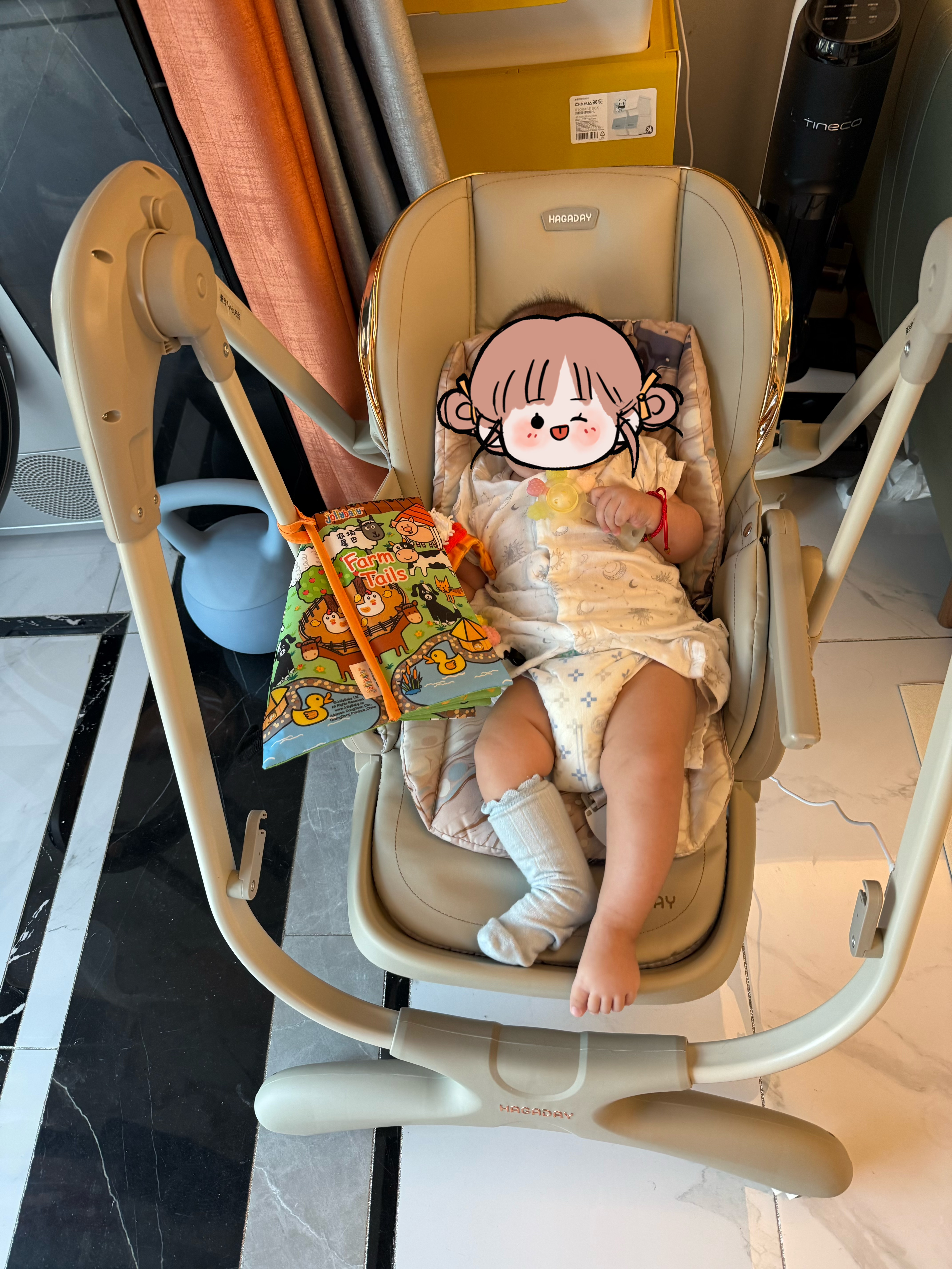 哈卡达宝宝餐椅婴儿成长椅学座椅多功能椅子家用餐桌椅子可折叠学坐神器 【Plus电动摇椅免安装款】-古兰凰Pro 实拍图