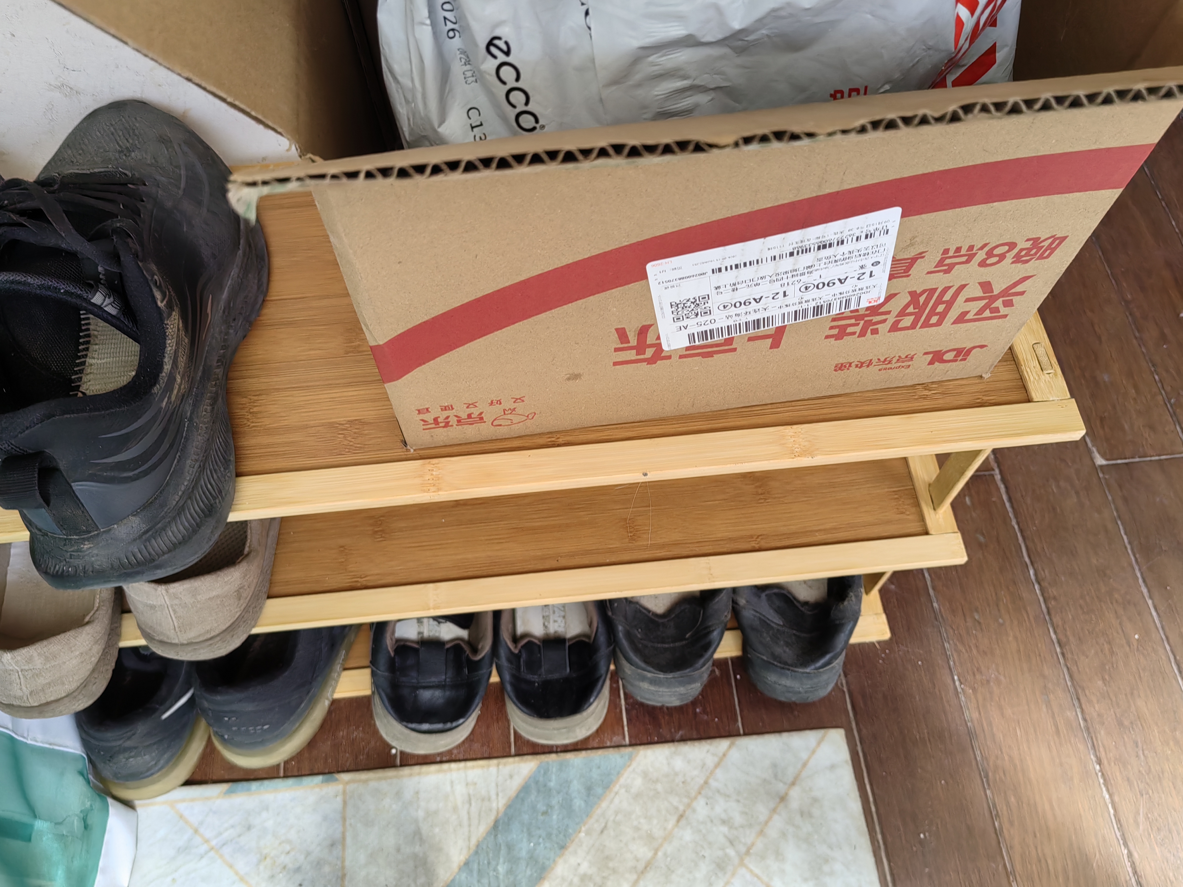 安尔雅简易鞋架多层省空间家用门口入户窄小型竹鞋柜拼装组合 3层65 实拍图