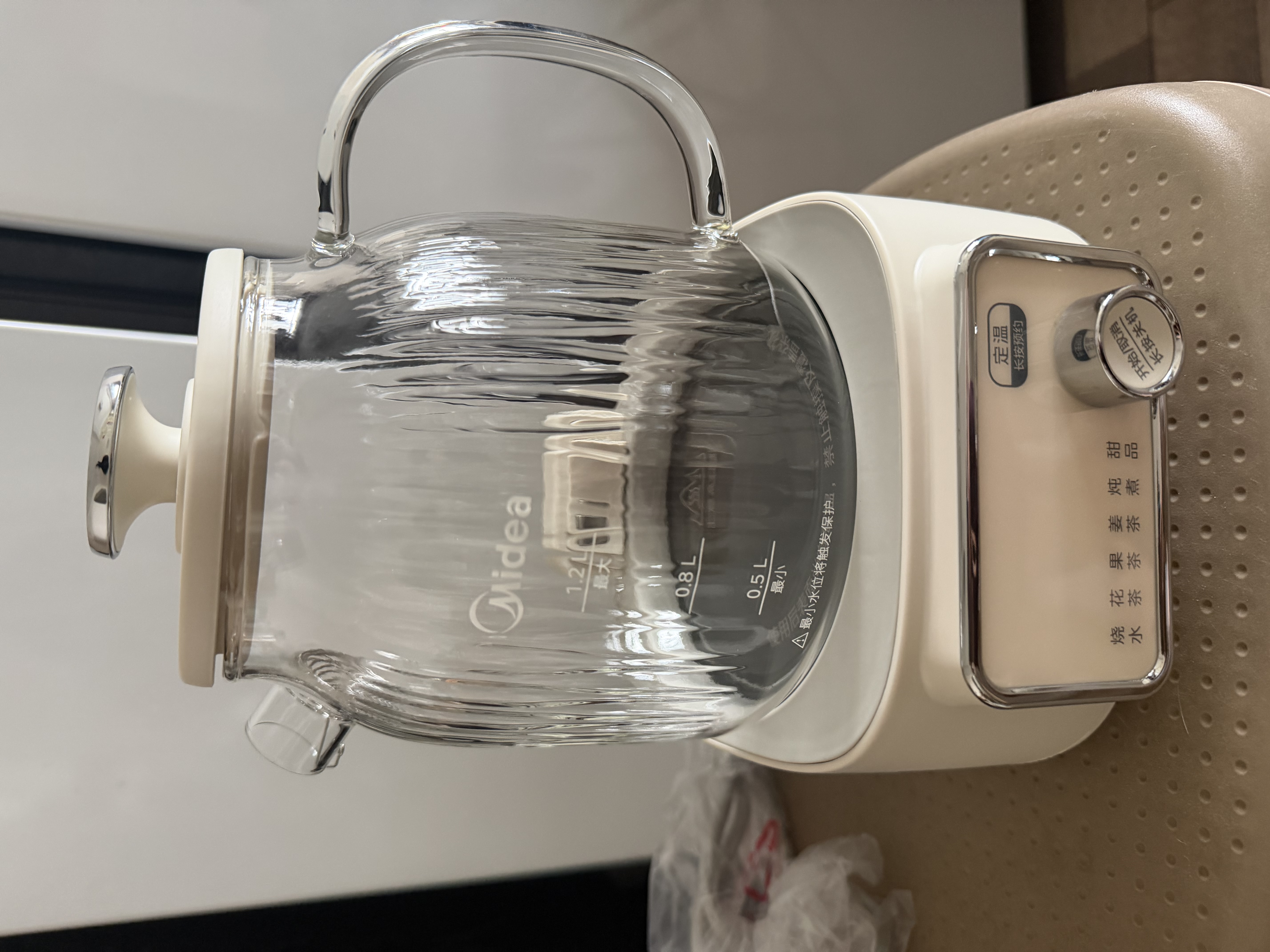 美的（Midea）花漾0胶水全玻璃养生壶多功能煮茶壶母婴烧水壶泡奶机智能恒温电热水壶全自动一体1.2L YS12B302J 实拍图