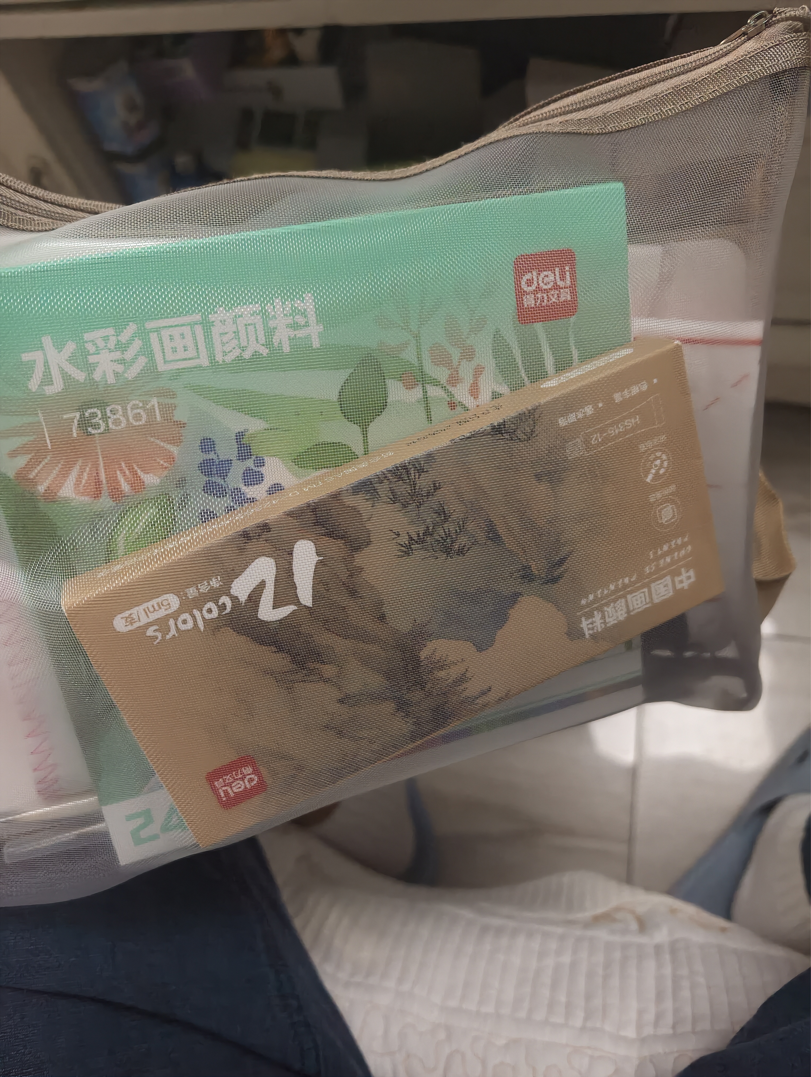得力（deli）12色5ml国画颜料手提袋套装12件套中国画水墨画颜料初学学生儿童成人入门开学礼物男女孩 实拍图