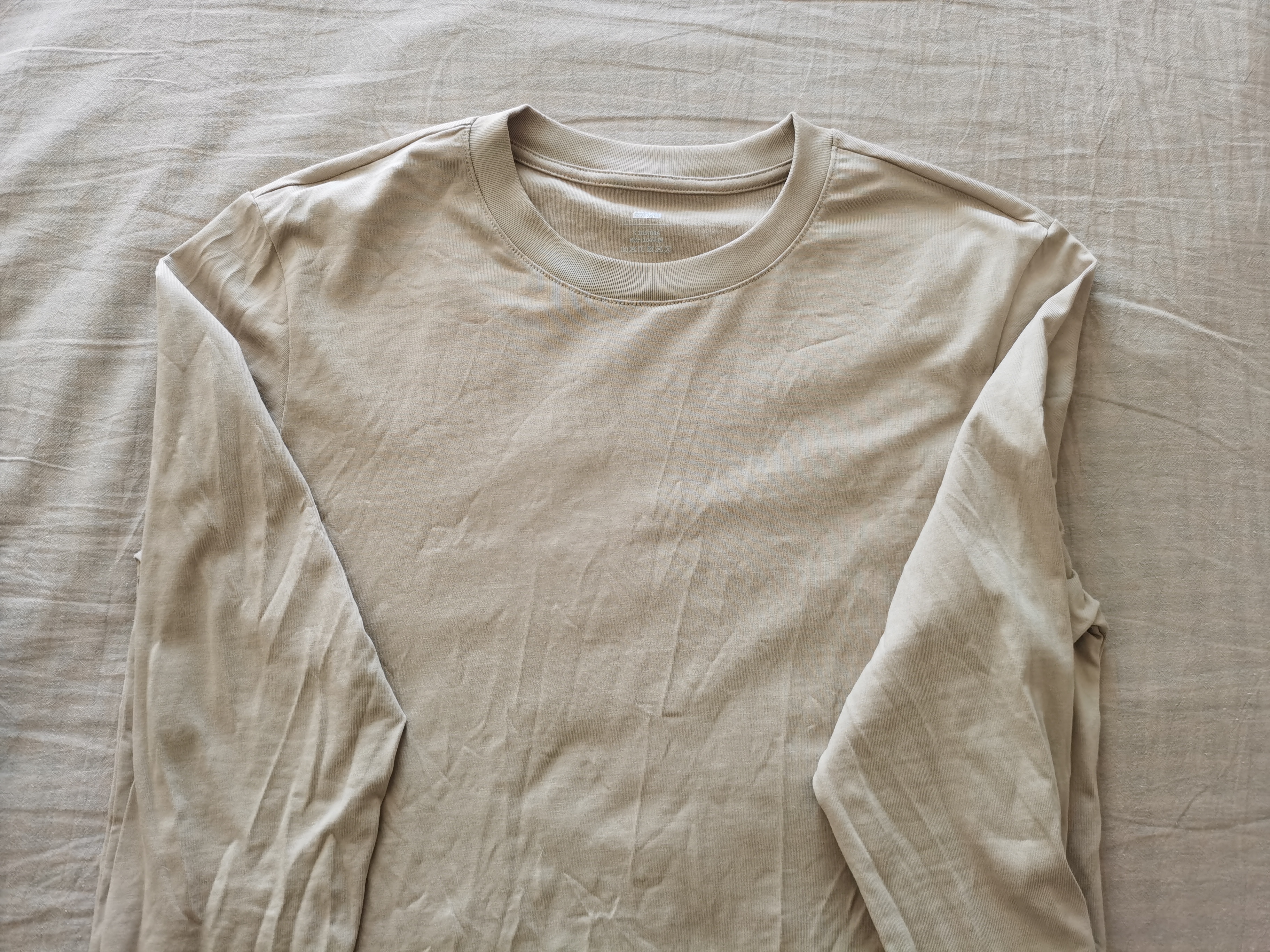 京东京造100%纯棉长袖t恤男女同款秋季新款休闲衣服圆领打底衫内搭卡其S 实拍图