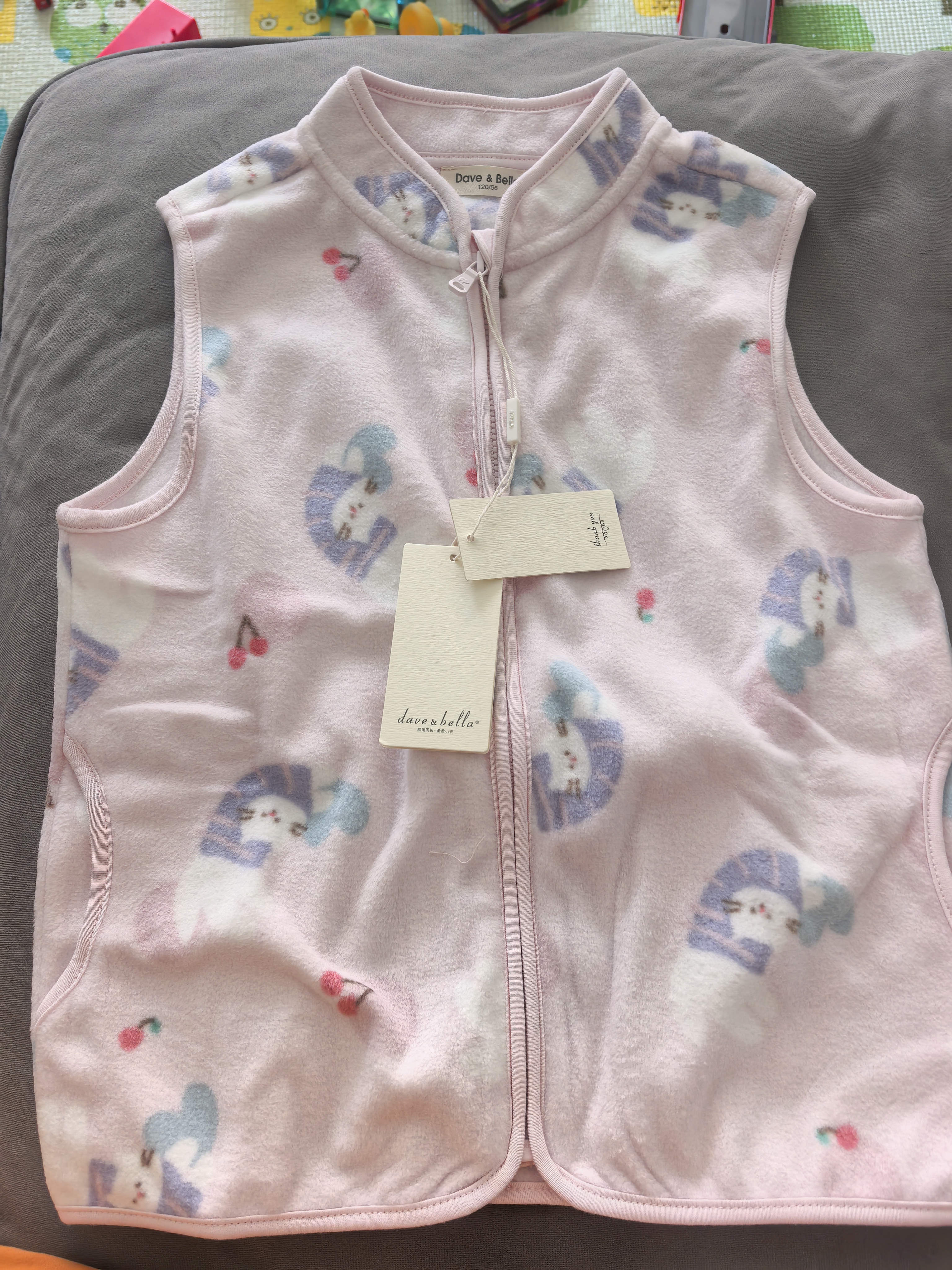 戴维贝拉（DAVE＆BELLA）儿童摇粒绒马甲女童上衣男童背心童装宝宝衣服小童坎肩秋装新款 猫咪印花【DB3237652】 120 cm（建议身高110-120cm） 实拍图