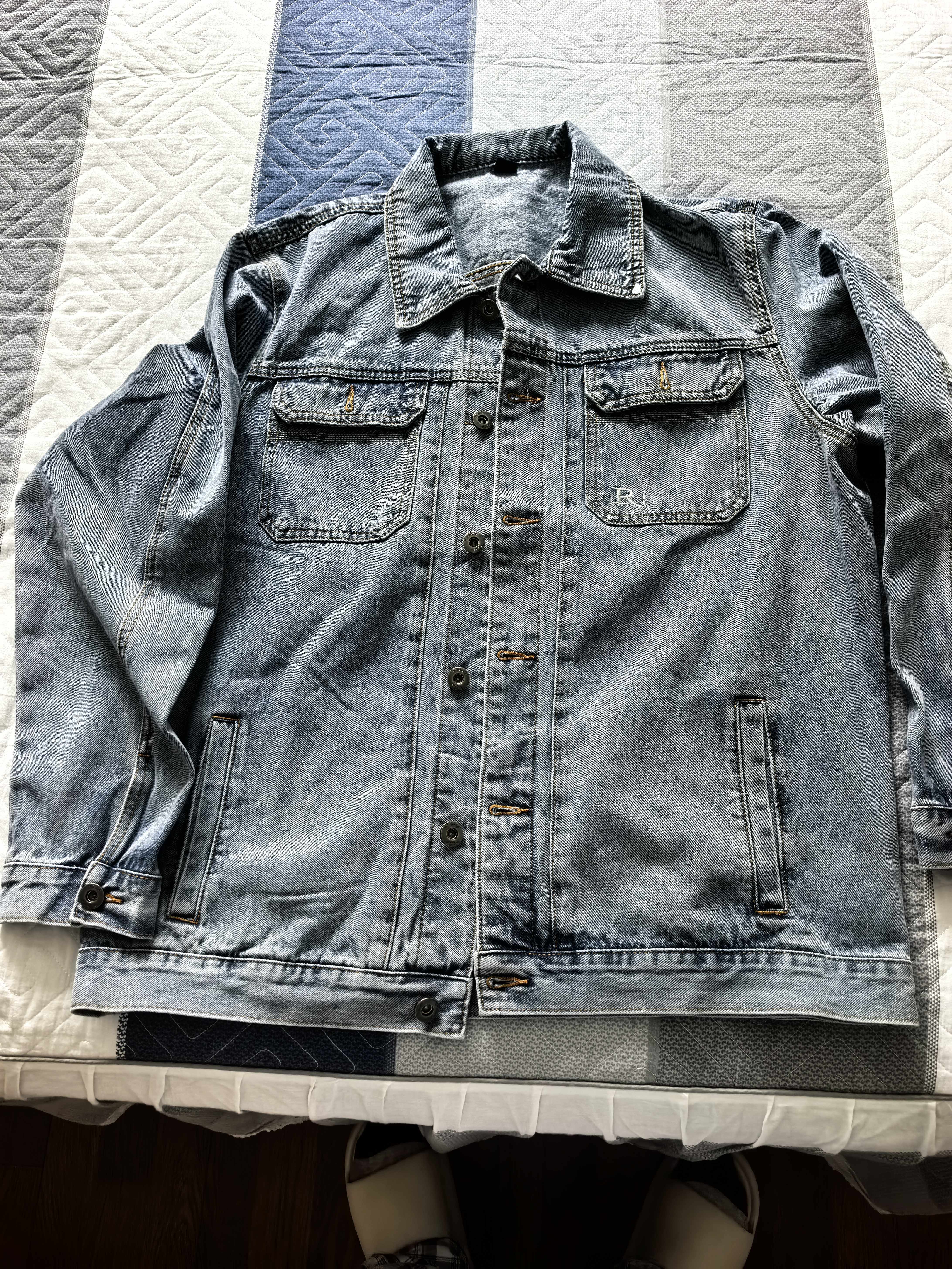 皮尔卡丹（pierre cardin）夹克男秋百搭刺绣翻领休闲牛仔外套牛仔衣EPBLY6017浅蓝3XL 实拍图