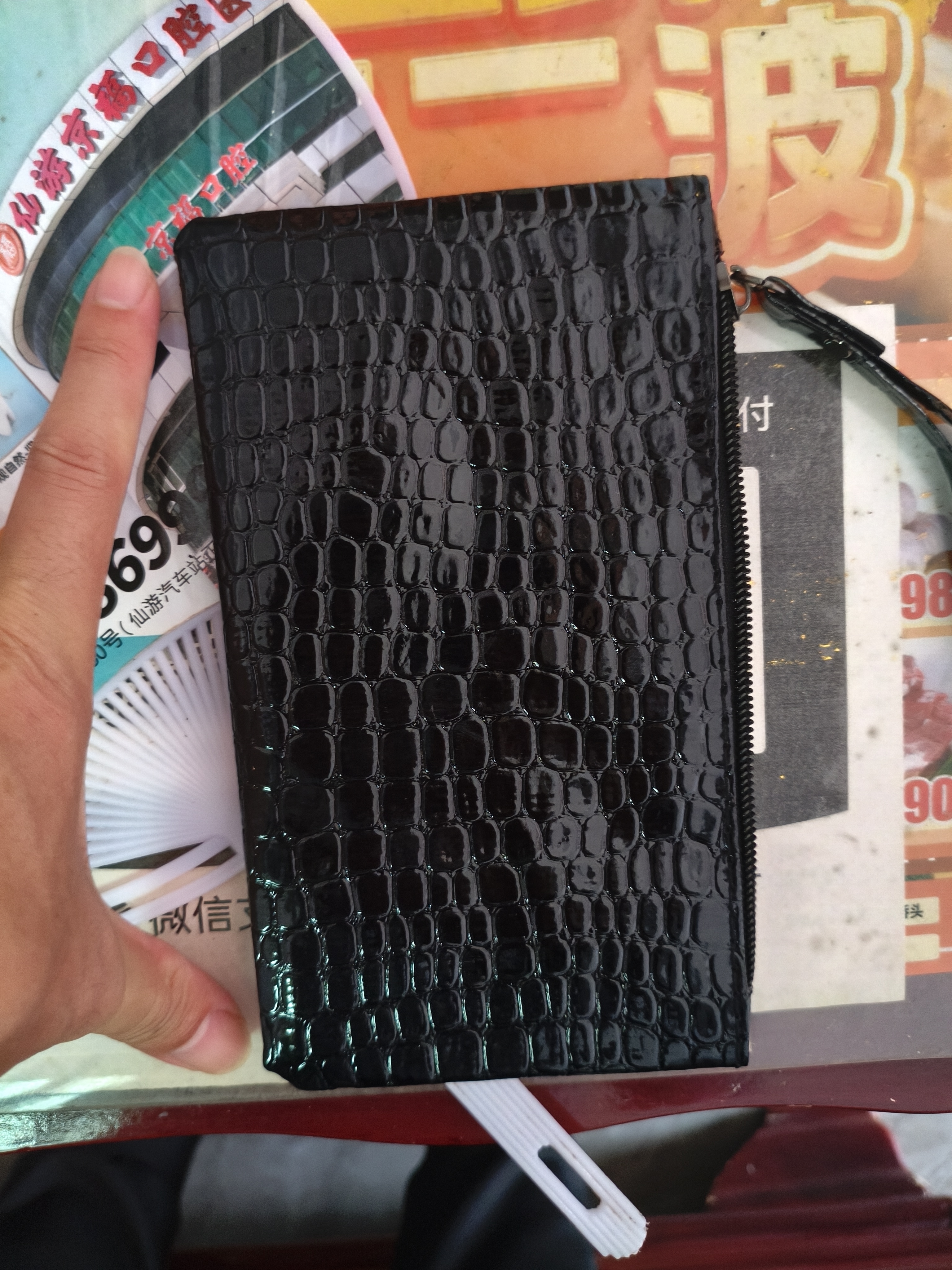 儿童零钱包男女士钱包钱夹手拿包女学生复古多功能竖款卡包手机包 黑色 实拍图