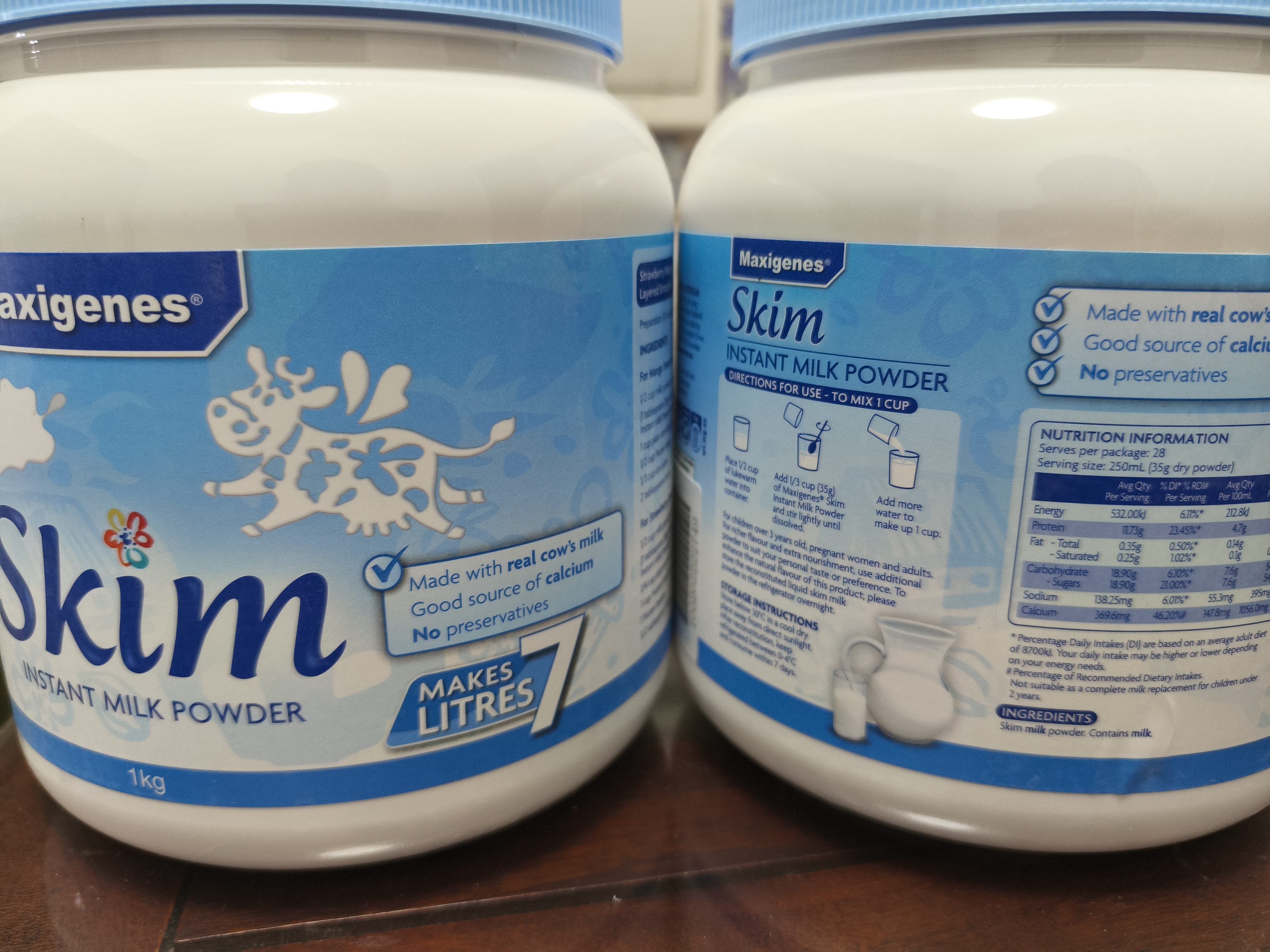 Maxigenes美可卓蓝妹子脱脂0蔗糖高钙高蛋白儿童学生中老年成人奶粉1kg/2 实拍图