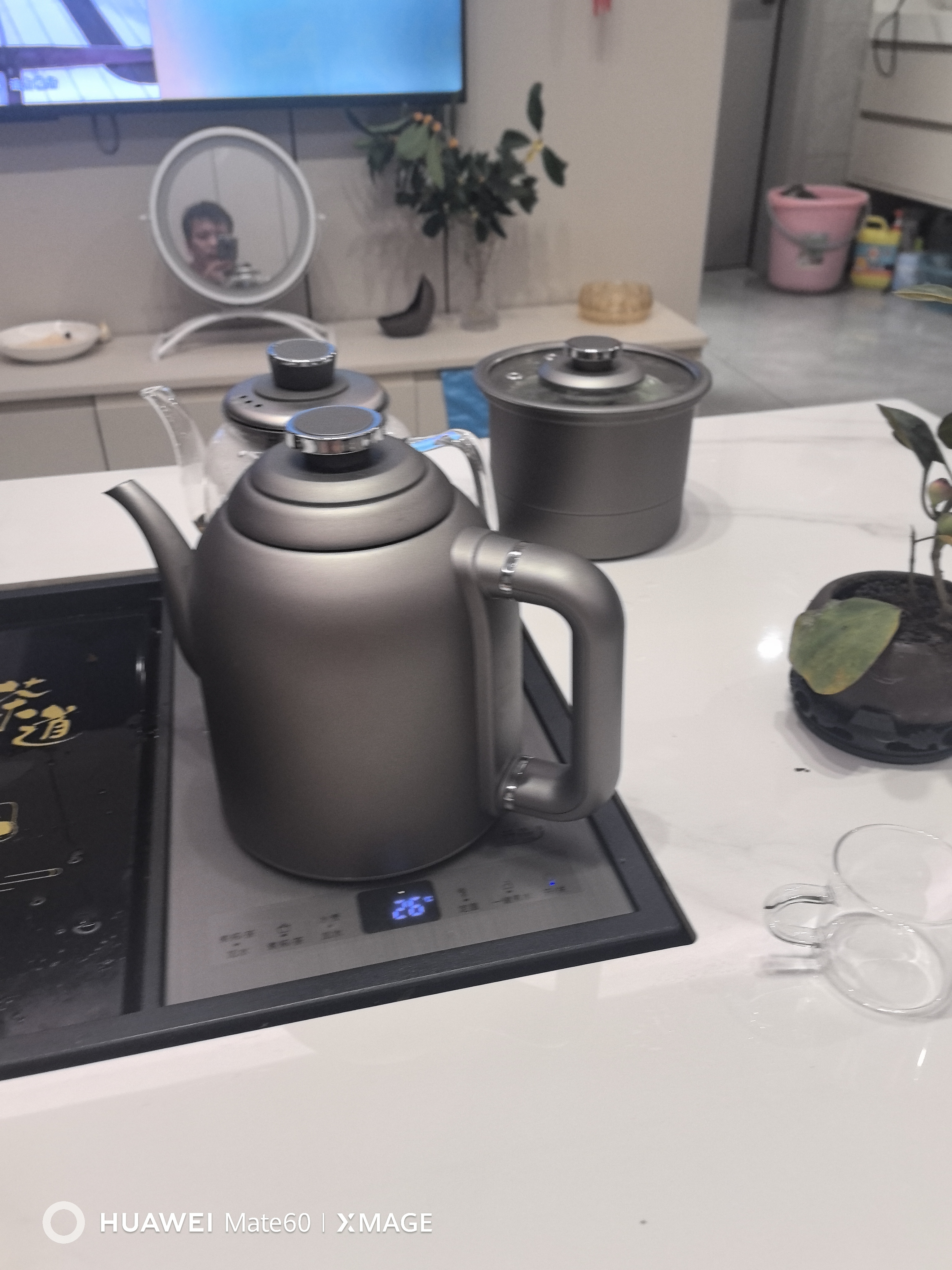 开品 全自动底部上水感应续水电热水壶 家用办公自动保温电茶炉 可嵌入式茶具套装玻璃烧水壶茶桌一体 1.5L 【臻享纯钛】20X37双上水 三壶款 实拍图