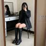 金丝兔真皮马丁靴女骑士靴 黑色 36 实拍图