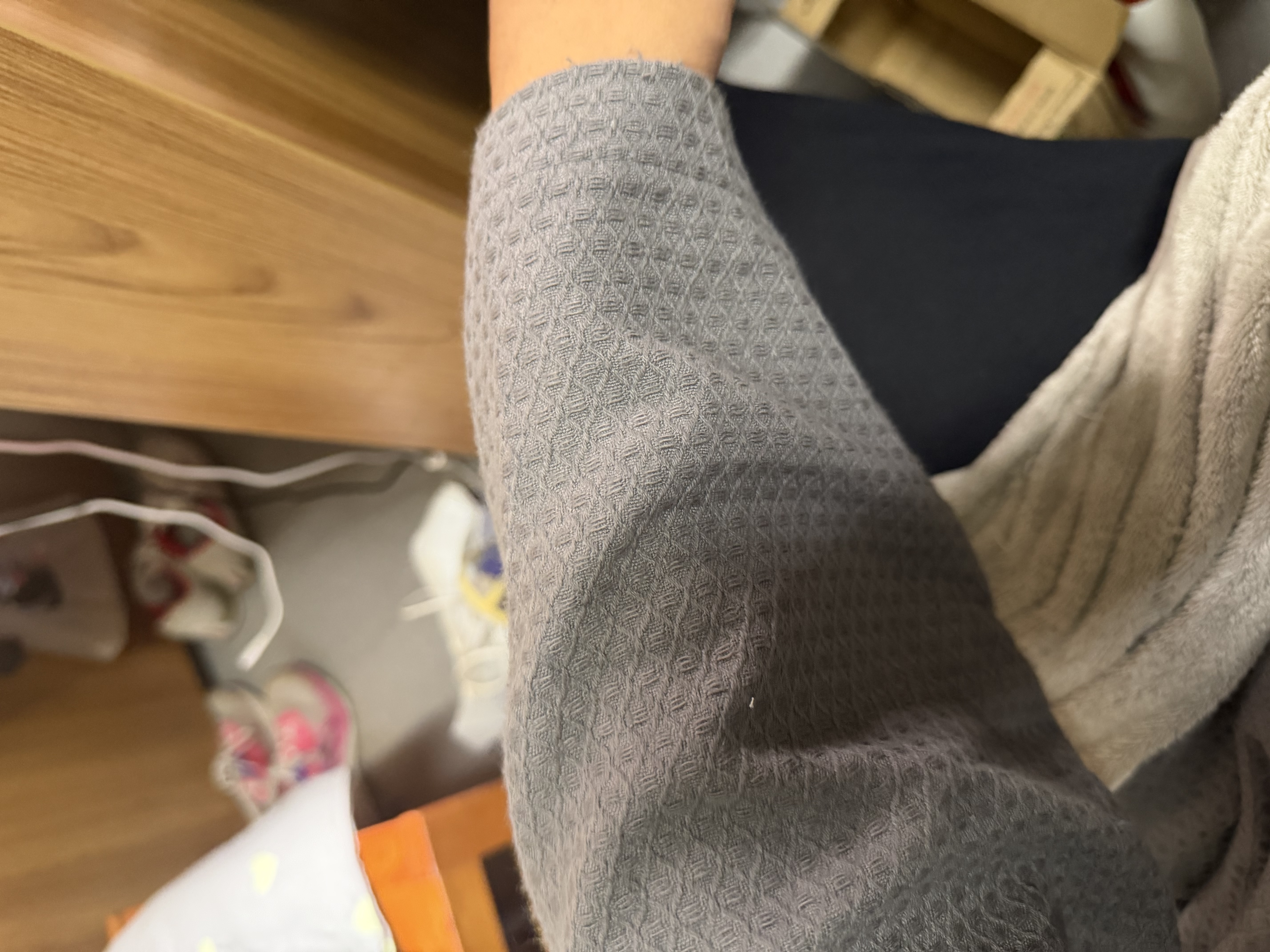 竹一百浴袍纯棉柔软吸水家居浴衣简约汗蒸服华夫格男女睡袍 深灰色 L码 实拍图