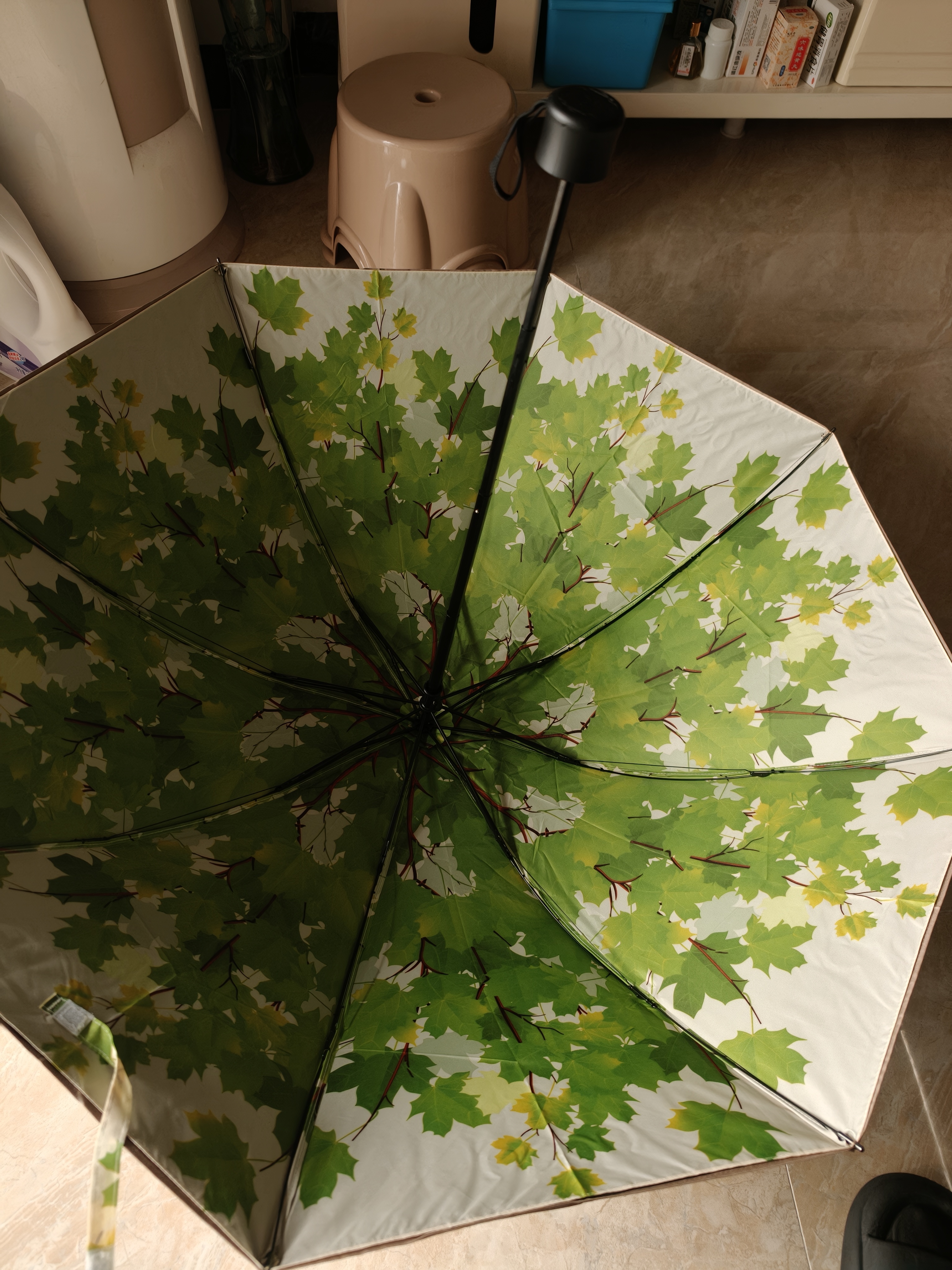 天堂伞伞双层防晒伞防紫外线太阳伞雨伞晴雨伞两用小清新遮阳伞 米色(双层树叶) 实拍图