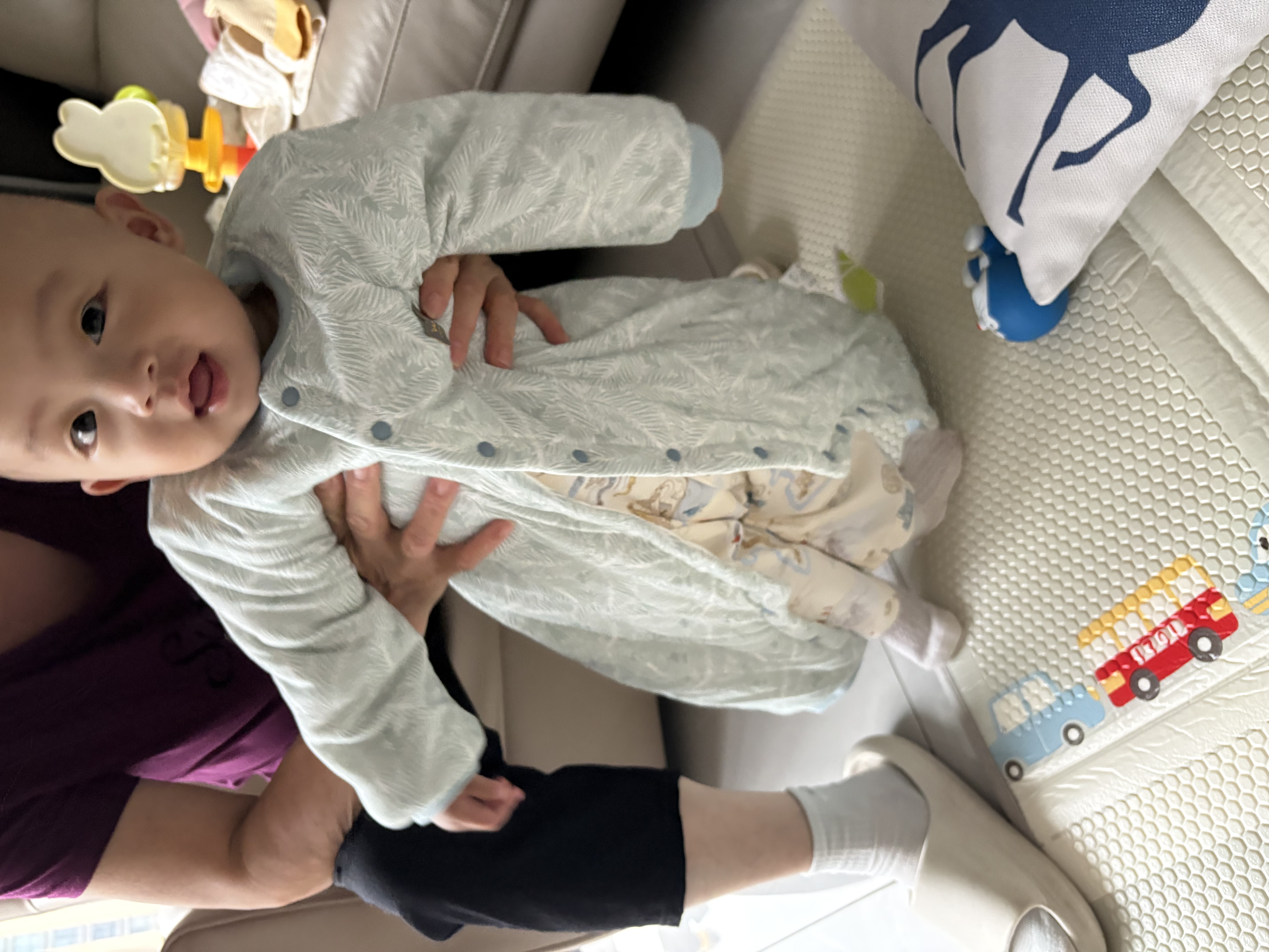 婧麒（JOYNCLEON）婴儿连体衣新生儿衣服秋冬保暖夹棉哈衣满月宝宝内衣纯棉连体衣 大树蓝【150G加厚保暖】 80cm 实拍图