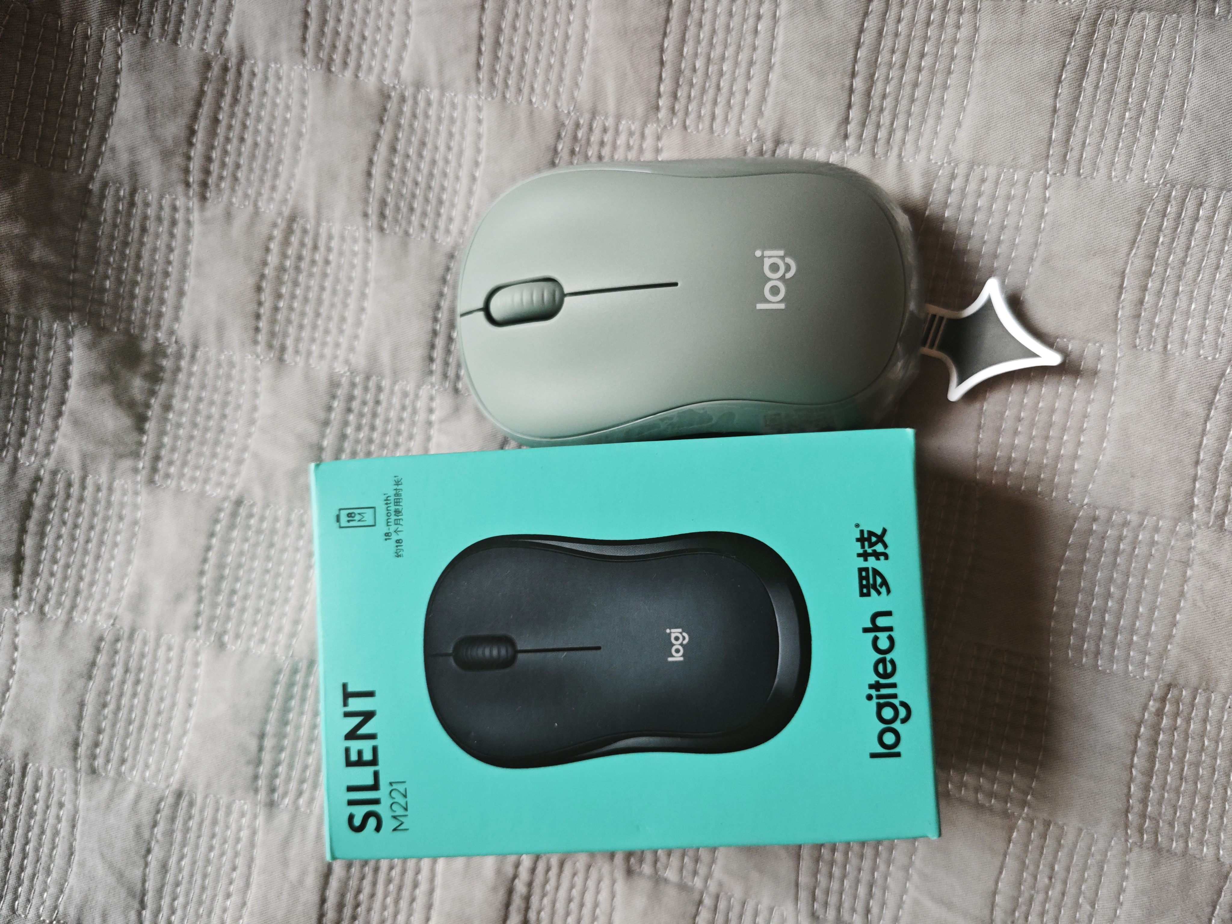 罗技（Logitech）M221 轻音鼠标 无线鼠标 办公鼠标 对称鼠标 带无线微型接收器 薄荷绿 实拍图