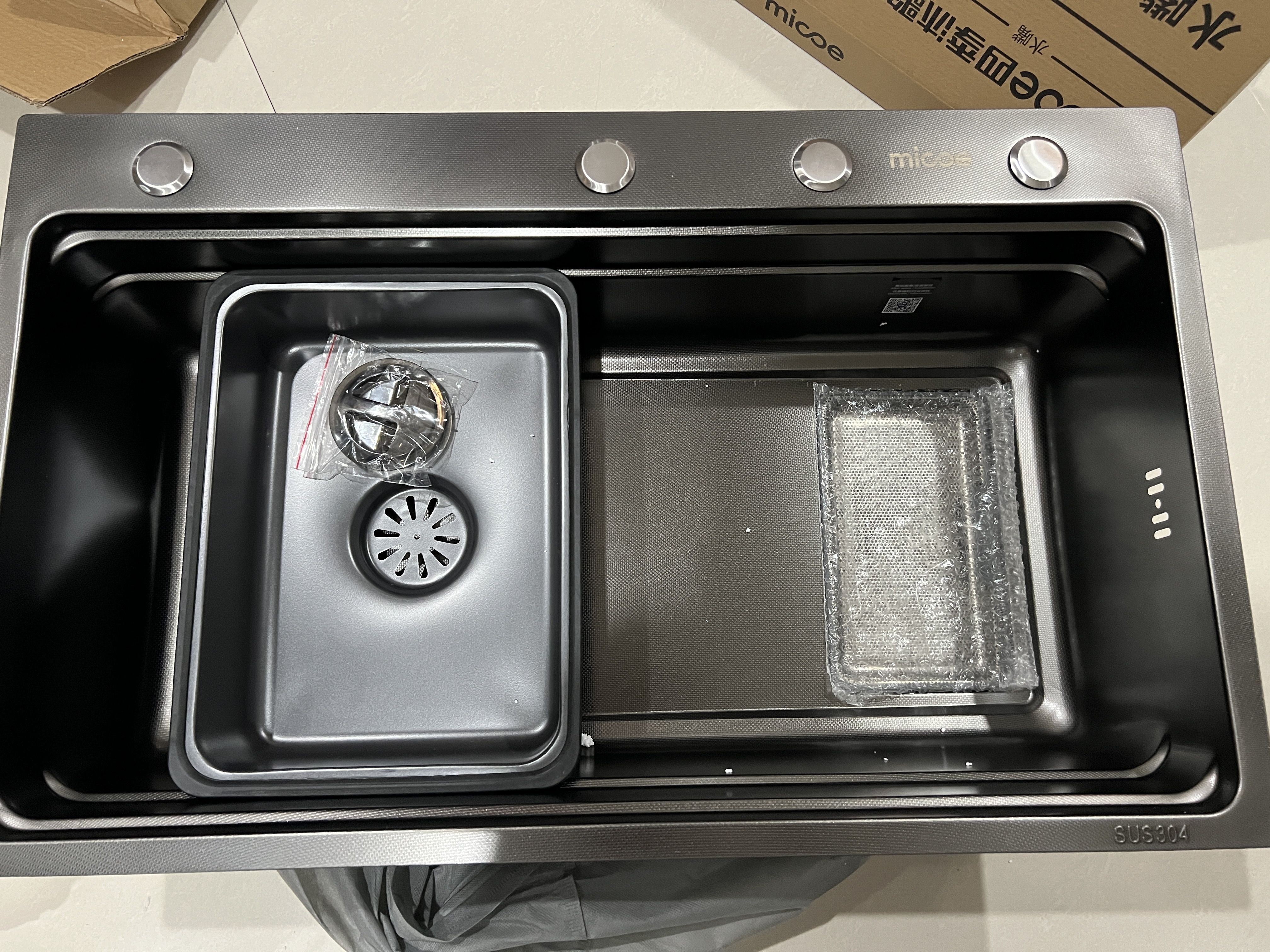 四季沐歌厨房水槽大单槽L8系列加厚5MM304不锈钢纳米抗菌网篮集渣洗菜盆75 实拍图