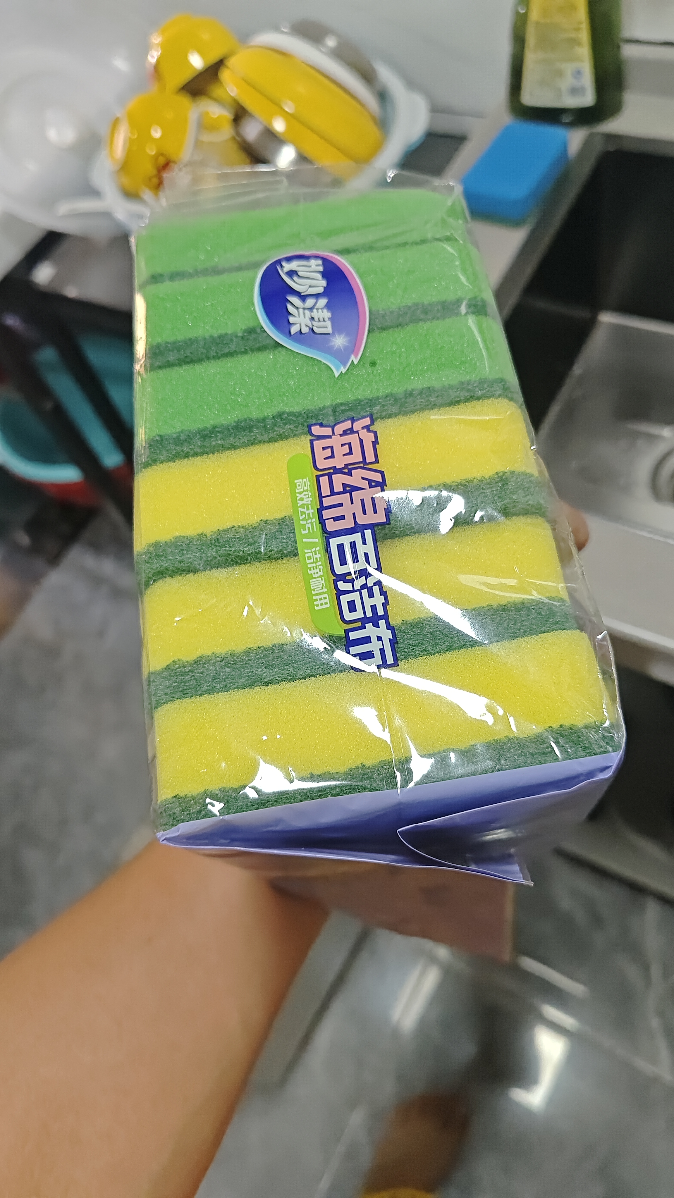 妙洁海绵百洁布 11*7cm 12片装 四色分用去油污抹布厨房洗碗棉 实拍图