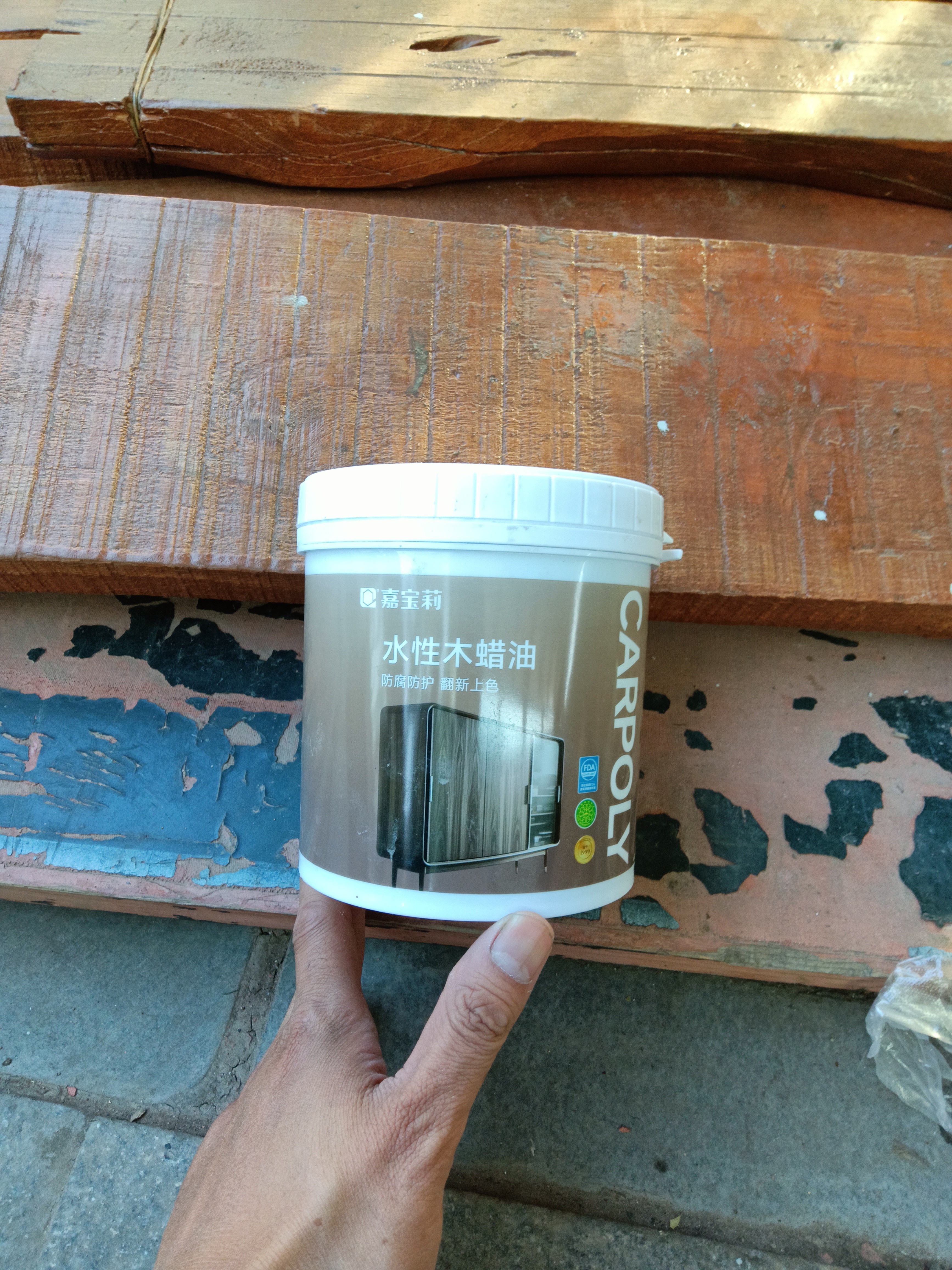 嘉宝莉防腐木油水性木蜡油木器清漆透明防腐户外实木亭子栏杆黄檀色1KG 实拍图