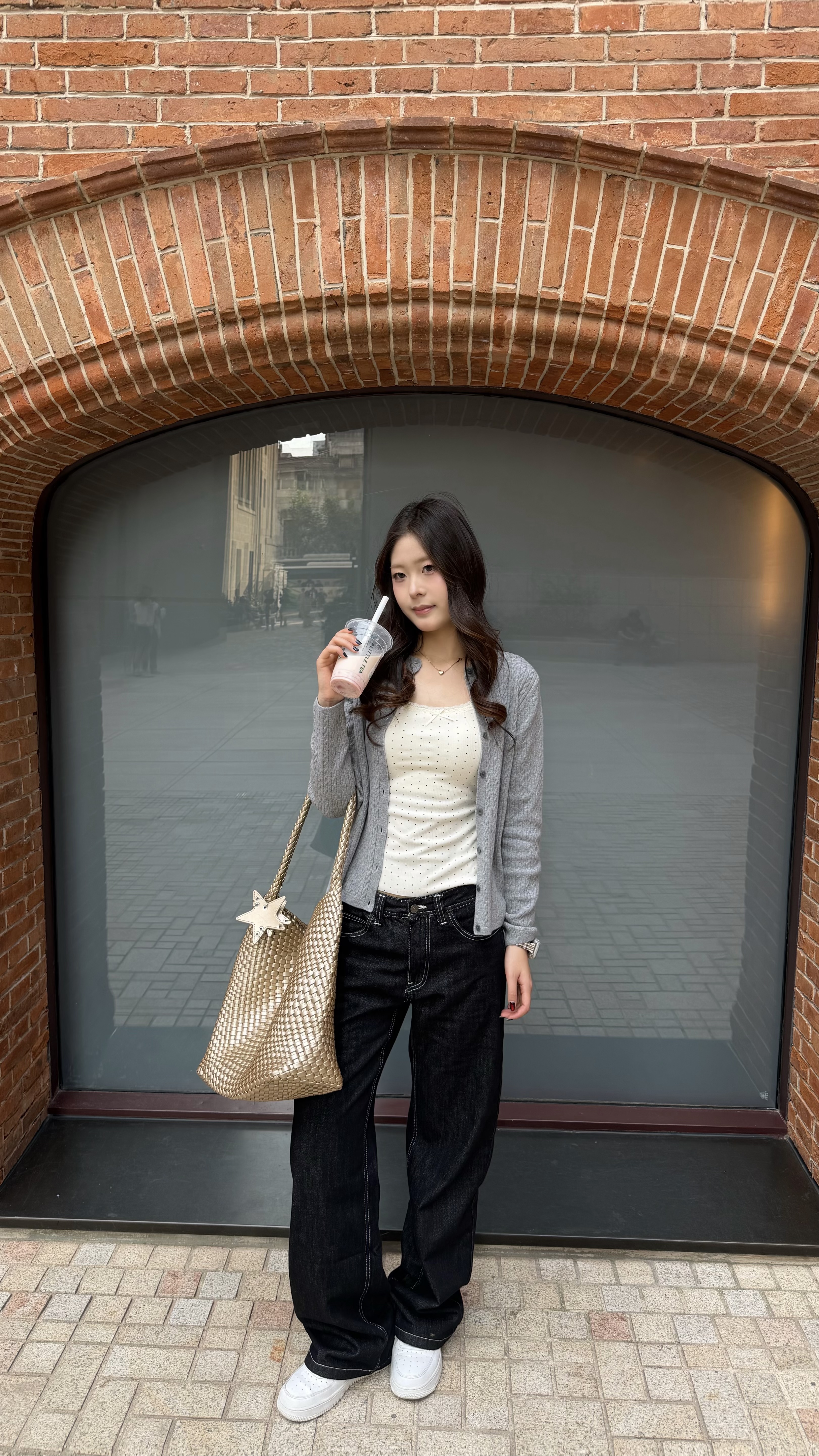 优衣库纽花圆领针织开衫女装488288 04 烟灰色 L 实拍图