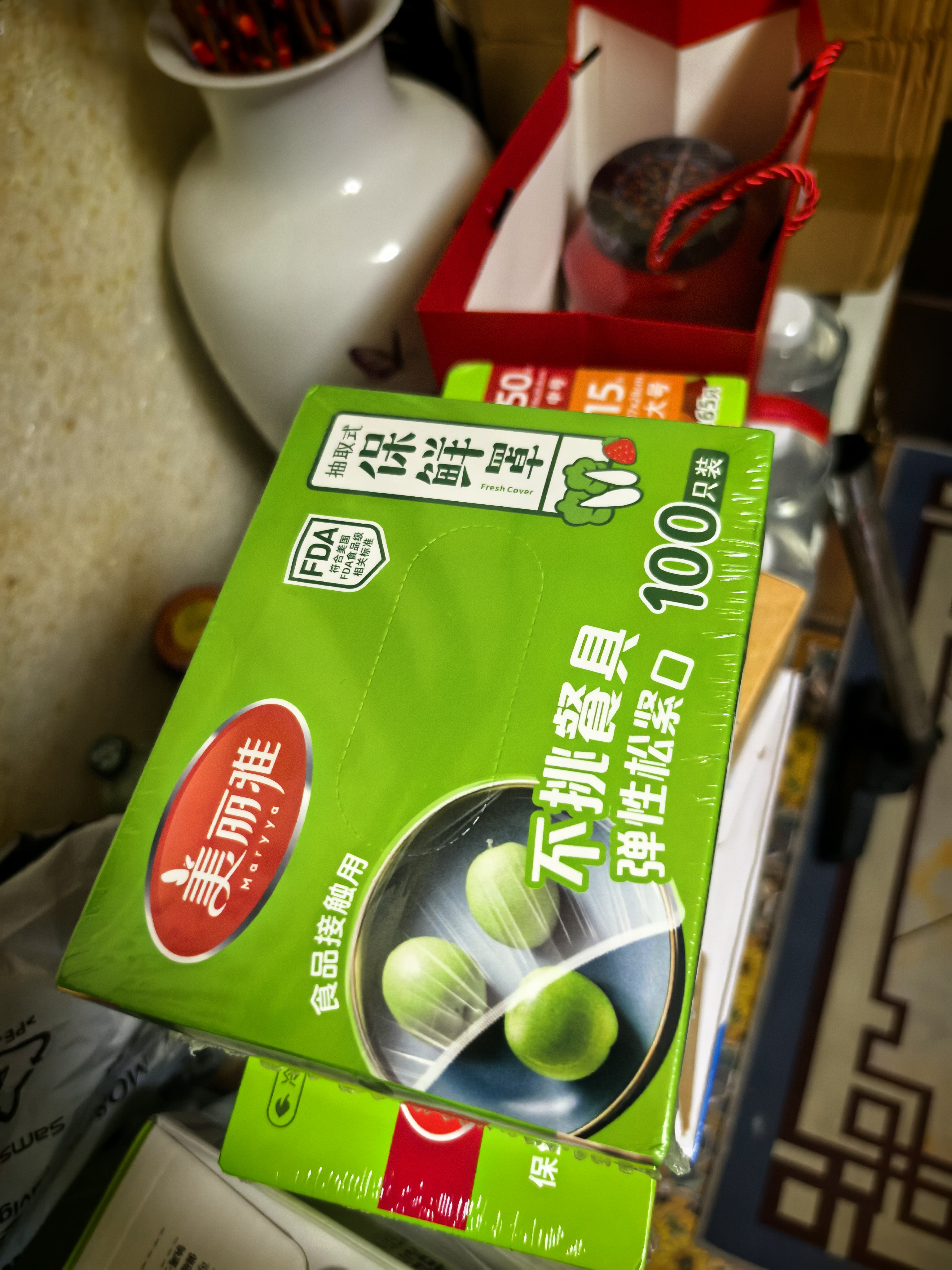 美丽雅 一次性保鲜膜套盒装100只 冰箱食物保鲜罩 松紧自封口大小通用 实拍图
