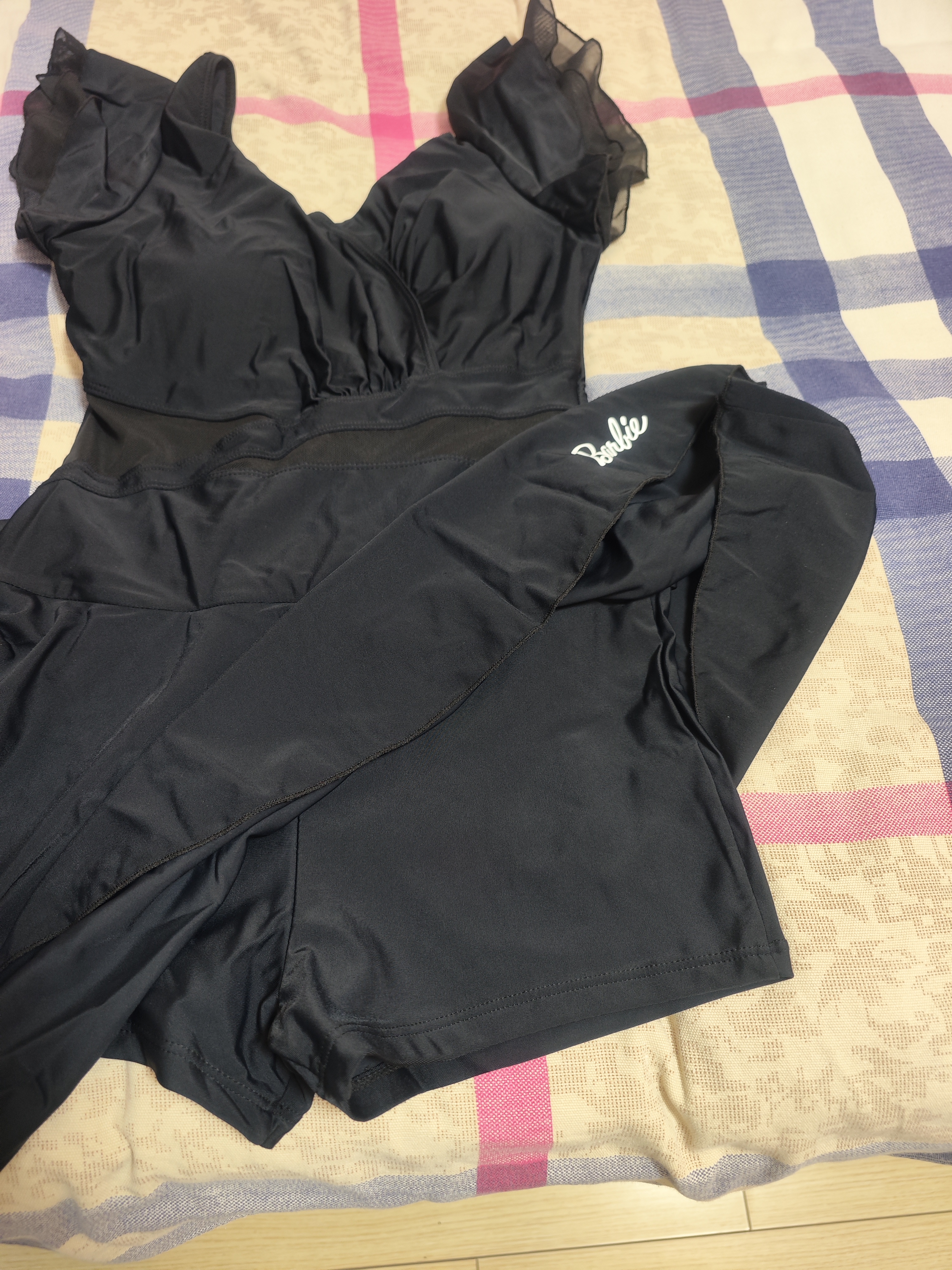 芭比防晒泳衣女保守仙女范连体平角遮肚显瘦学生游泳衣泡温泉泳装 实拍图
