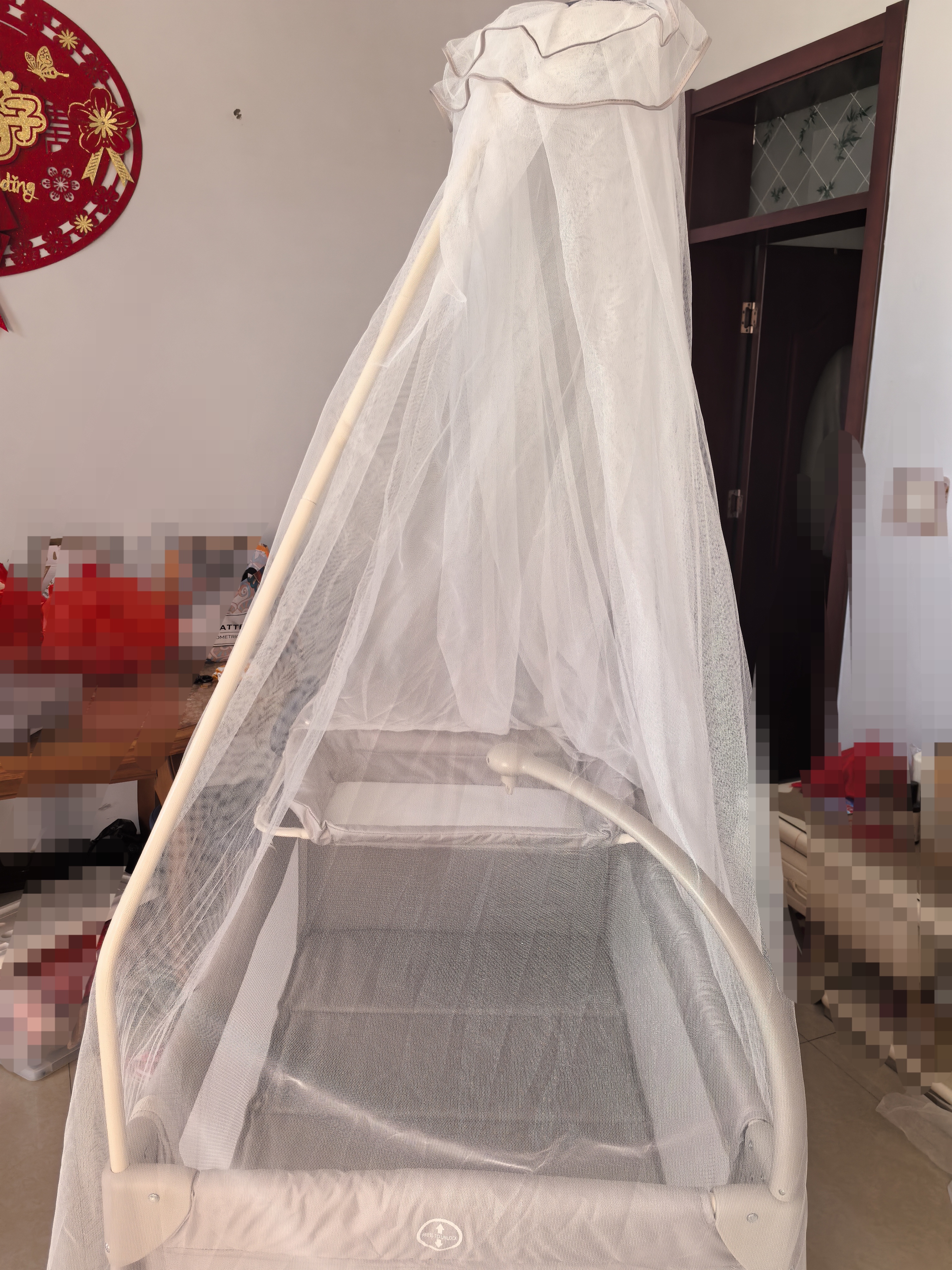 FORSUNNY婴儿床可移动拼接床多功能折叠床0-3岁新生儿宝宝床无甲醛可调节 免安装升降护拦婴儿床摇篮摇摇床尿布台蚊帐一体  秋锦 婴儿见面礼满月礼物活动晒图送护脊椰棕床垫 实拍图
