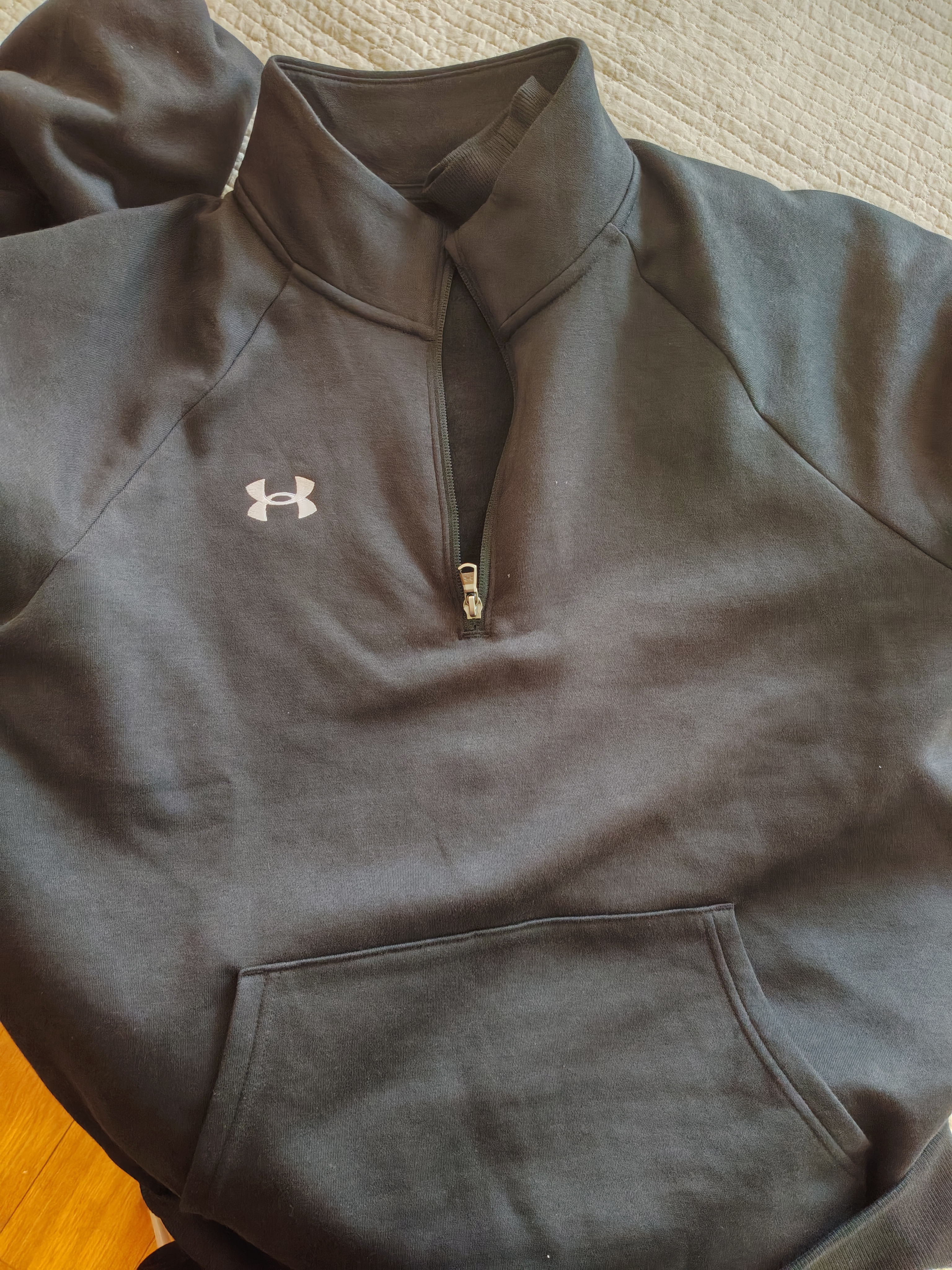 安德玛（Under Armour）UA秋冬Rival男子1/4拉链抓绒保暖长袖运动休闲卫衣1386016 黑色001 XL 实拍图