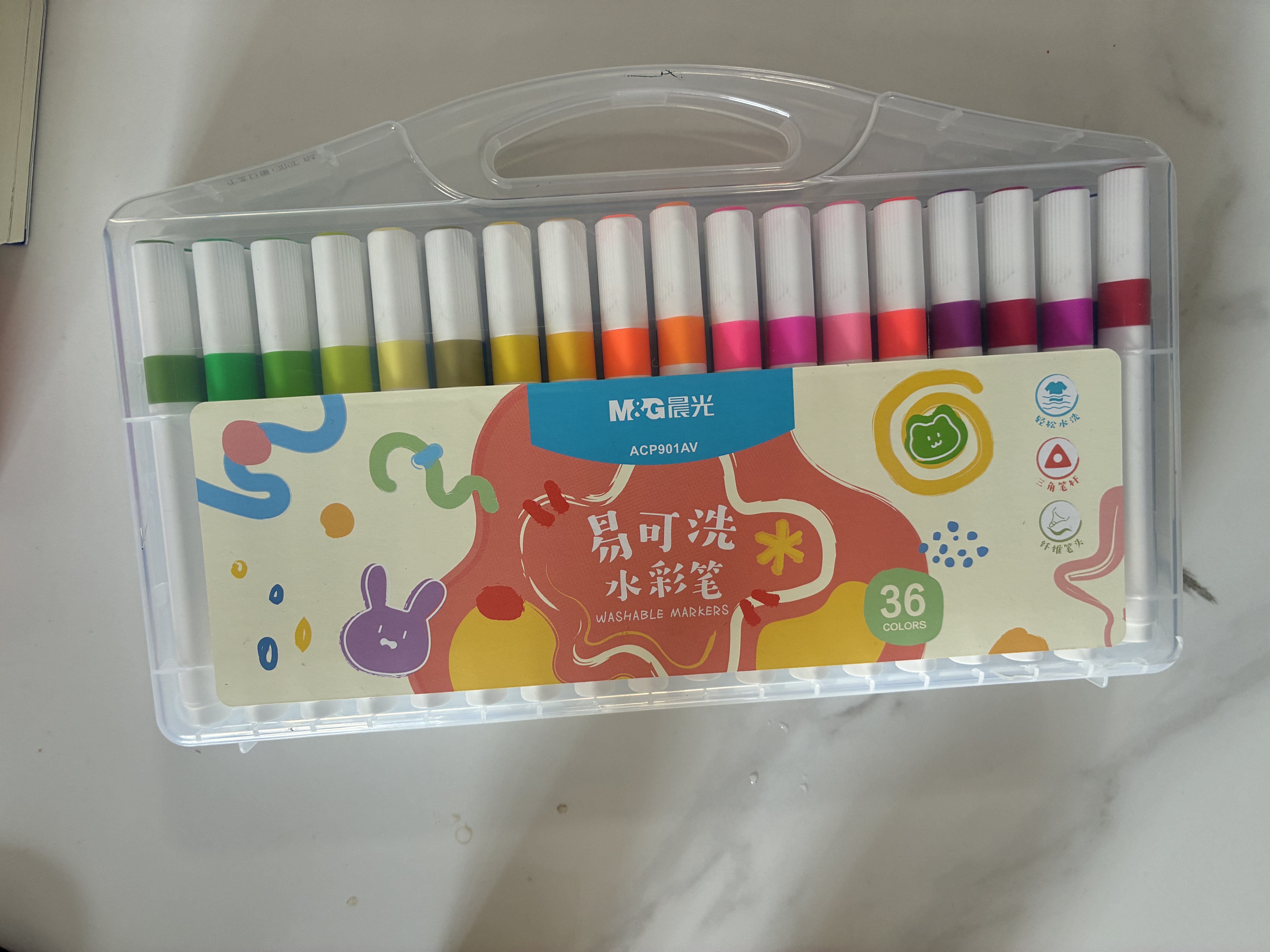 晨光（M&G）文具36色易可洗水彩笔儿童三角杆脸彩涂鸦画笔学生美术绘画用品生日礼物ACP901AV 实拍图