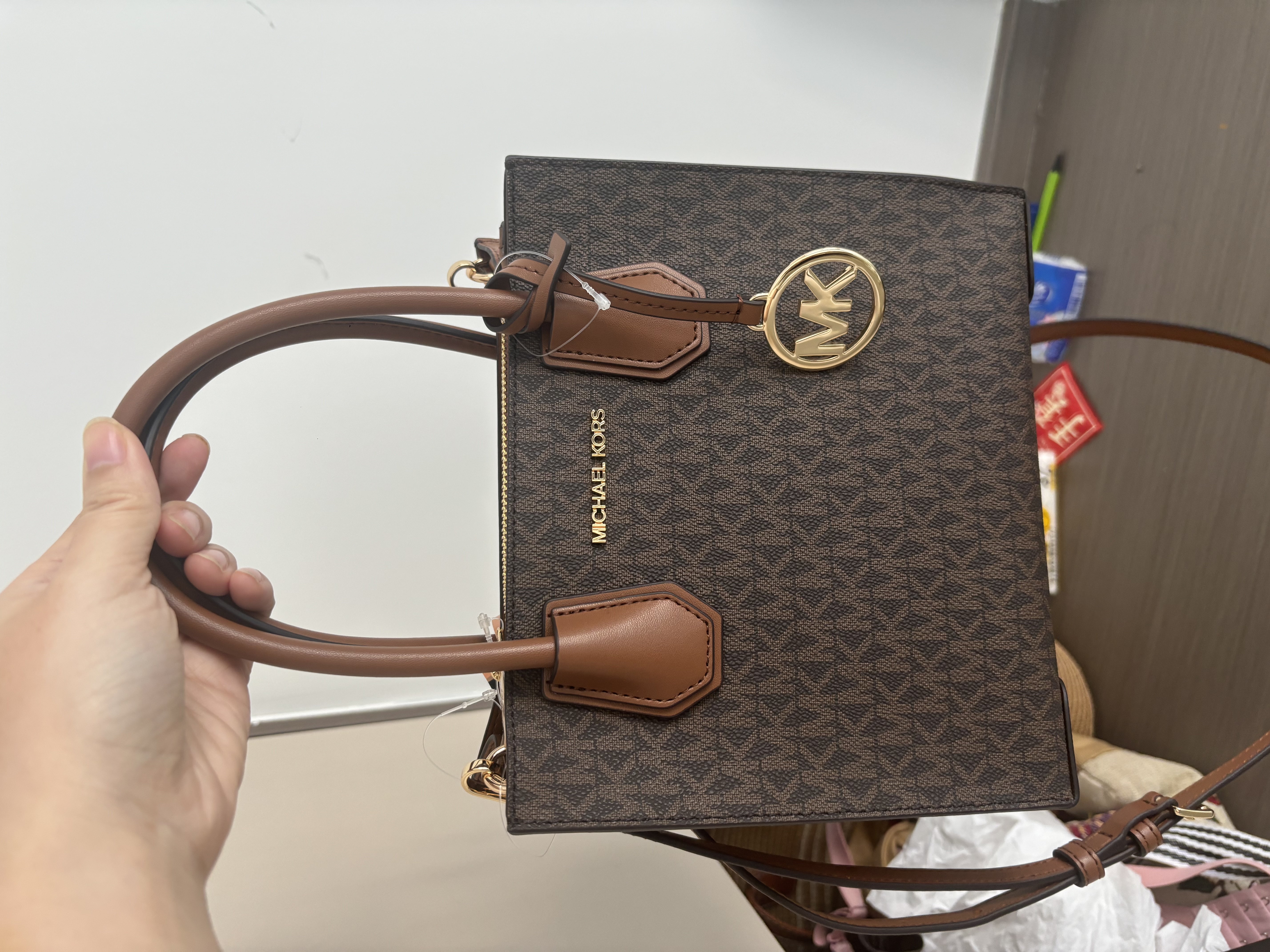 MICHAEL KORS mk女包Mercer风琴包中号棕色手提单肩斜挎礼物 实拍图