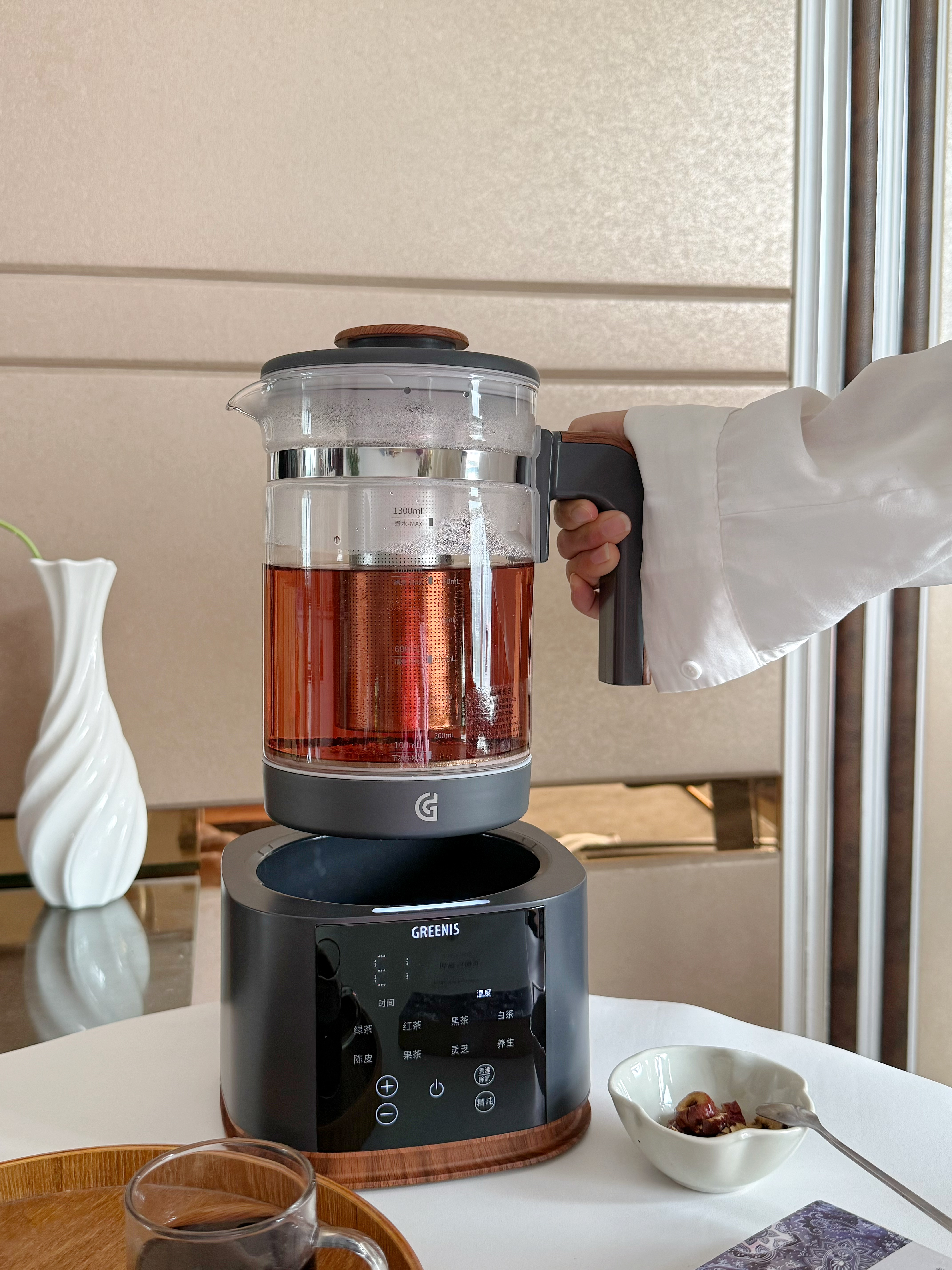 格丽思（GREENIS）煮茶壶 喷淋式煮茶器纯钛养生壶烧水壶泡茶壶一体机全自动保温壶蒸茶壶新款高档大气礼盒 深空灰礼盒装（纯钛壶底-单直筒茶漏） 实拍图