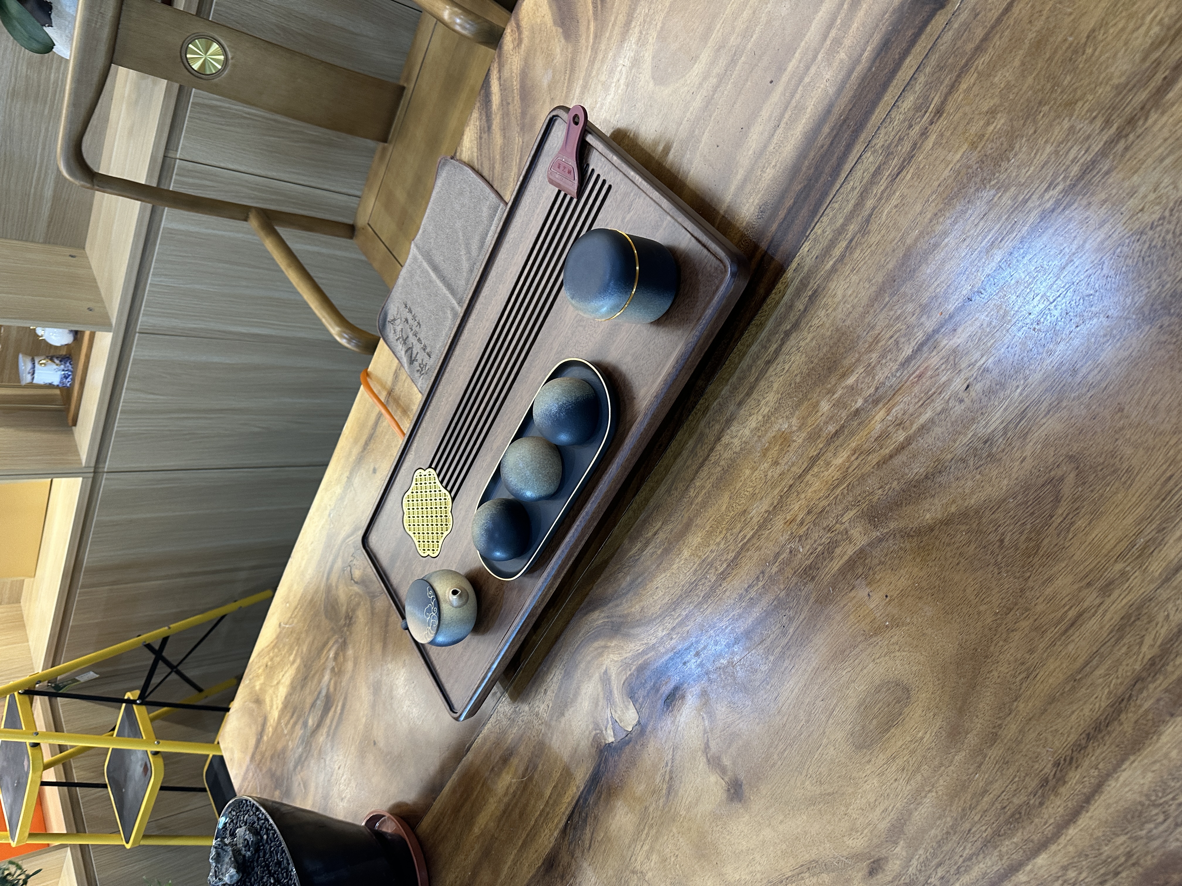 石福记天然黑胡桃木茶盘家用整板整料实木茶台功夫茶具茶托盘排水木茶海 整块实木  62*30*4.5（cm）单茶盘 实拍图